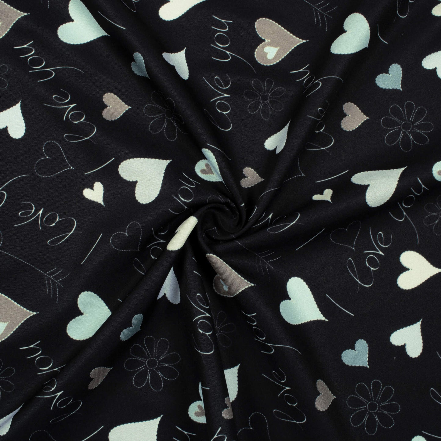 Black And Cream Heart Pattern Digital Print Ultra Premium Butter Crepe Fabric - Fabcurate