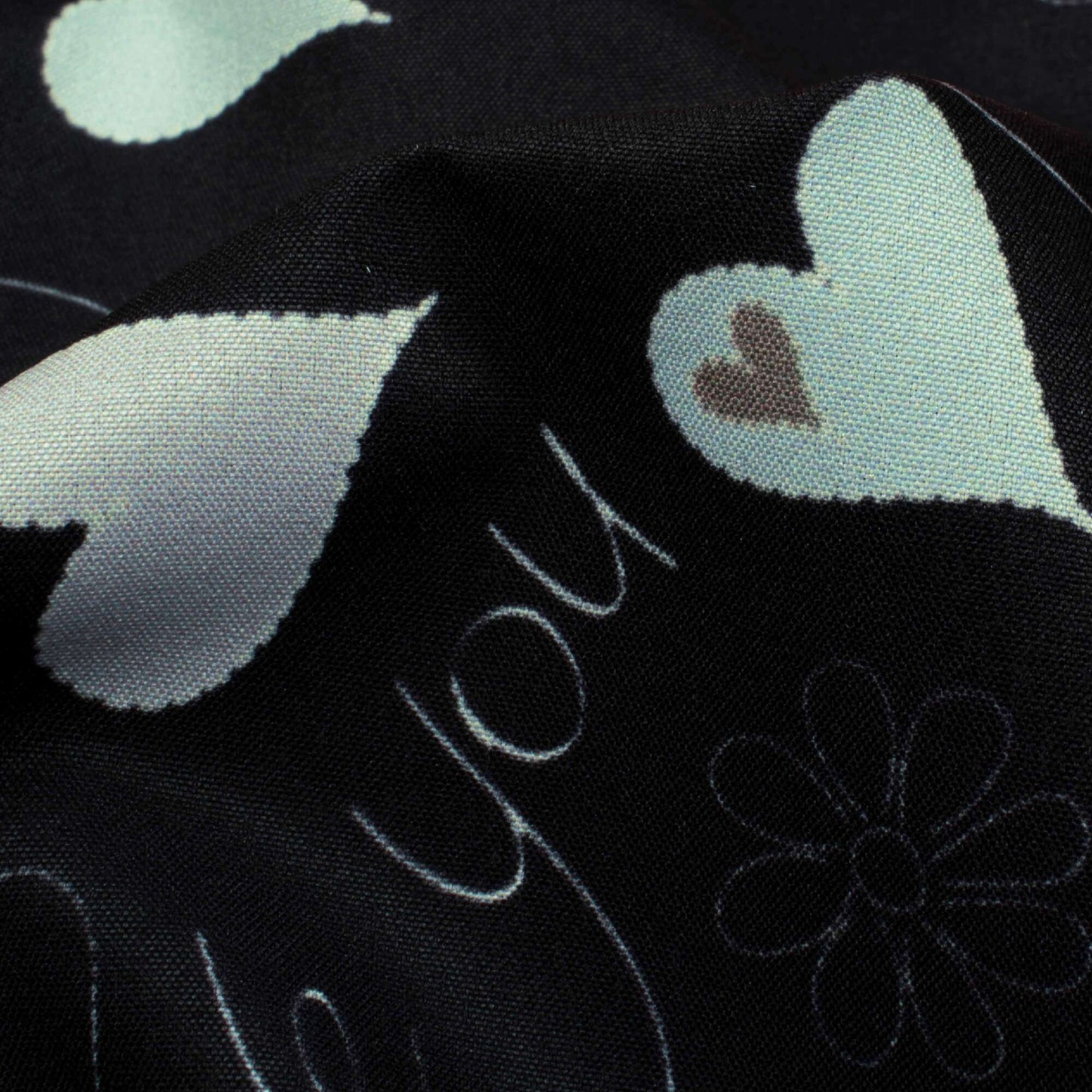 Black And Cream Heart Pattern Digital Print Ultra Premium Butter Crepe Fabric - Fabcurate