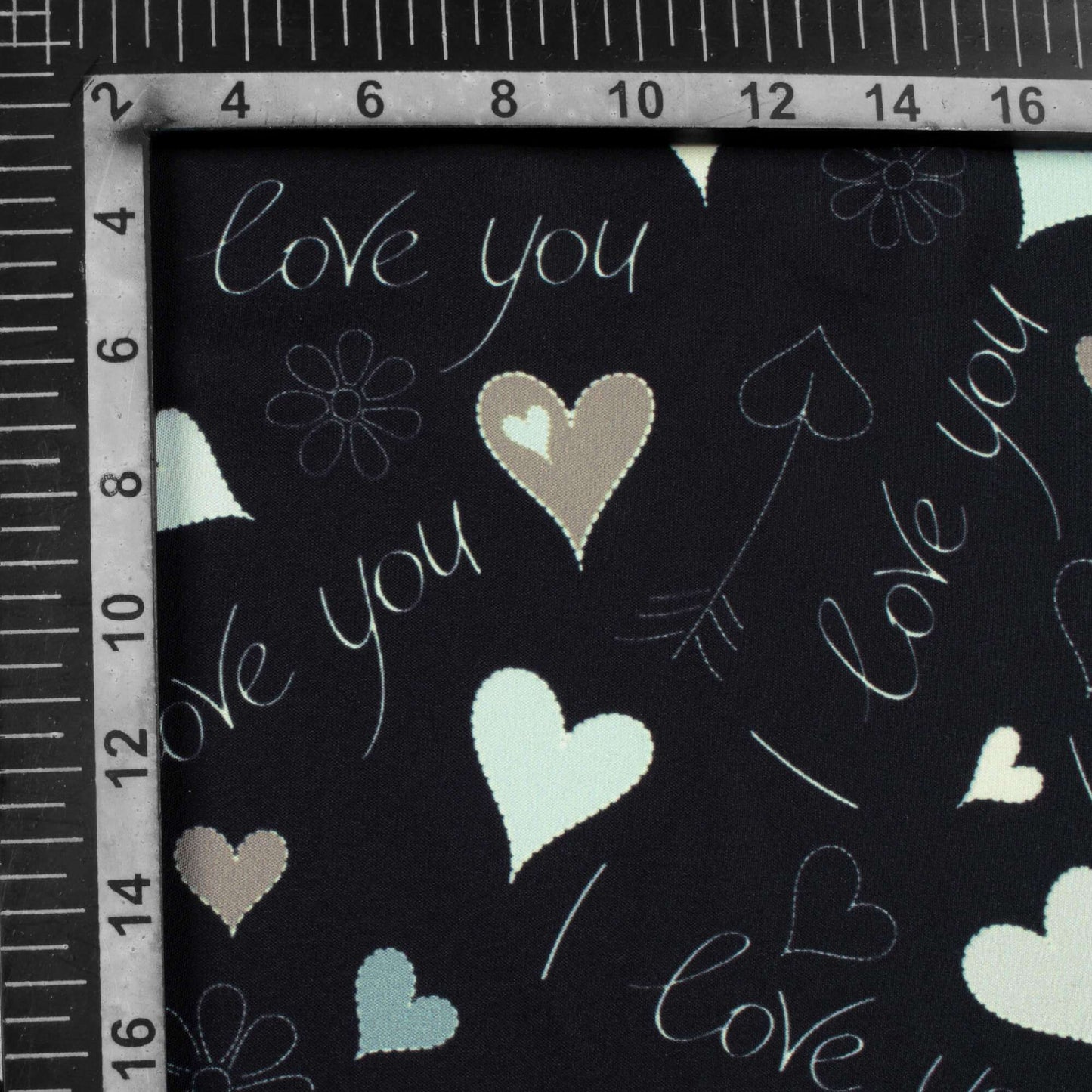 Black And Cream Heart Pattern Digital Print Ultra Premium Butter Crepe Fabric - Fabcurate