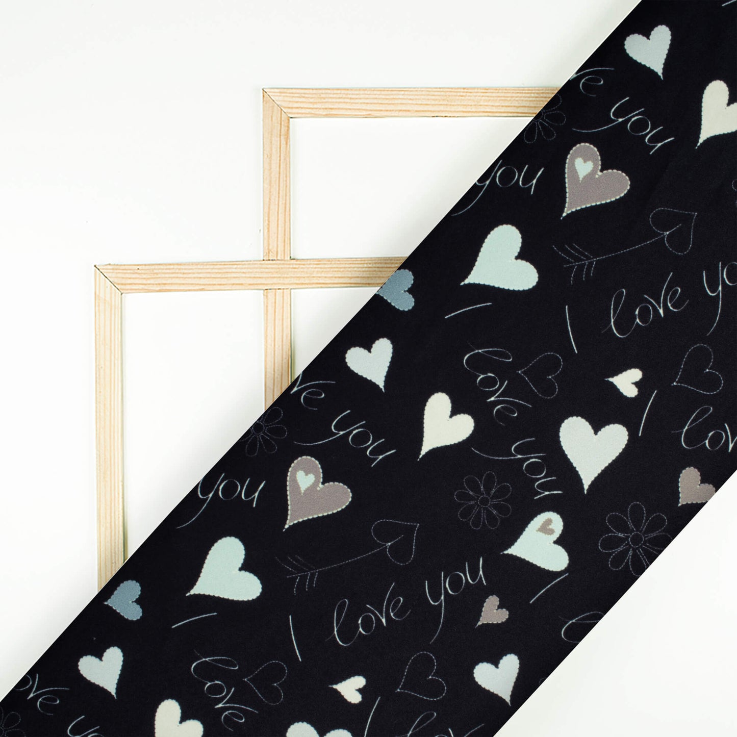 Black And Cream Heart Pattern Digital Print Ultra Premium Butter Crepe Fabric - Fabcurate