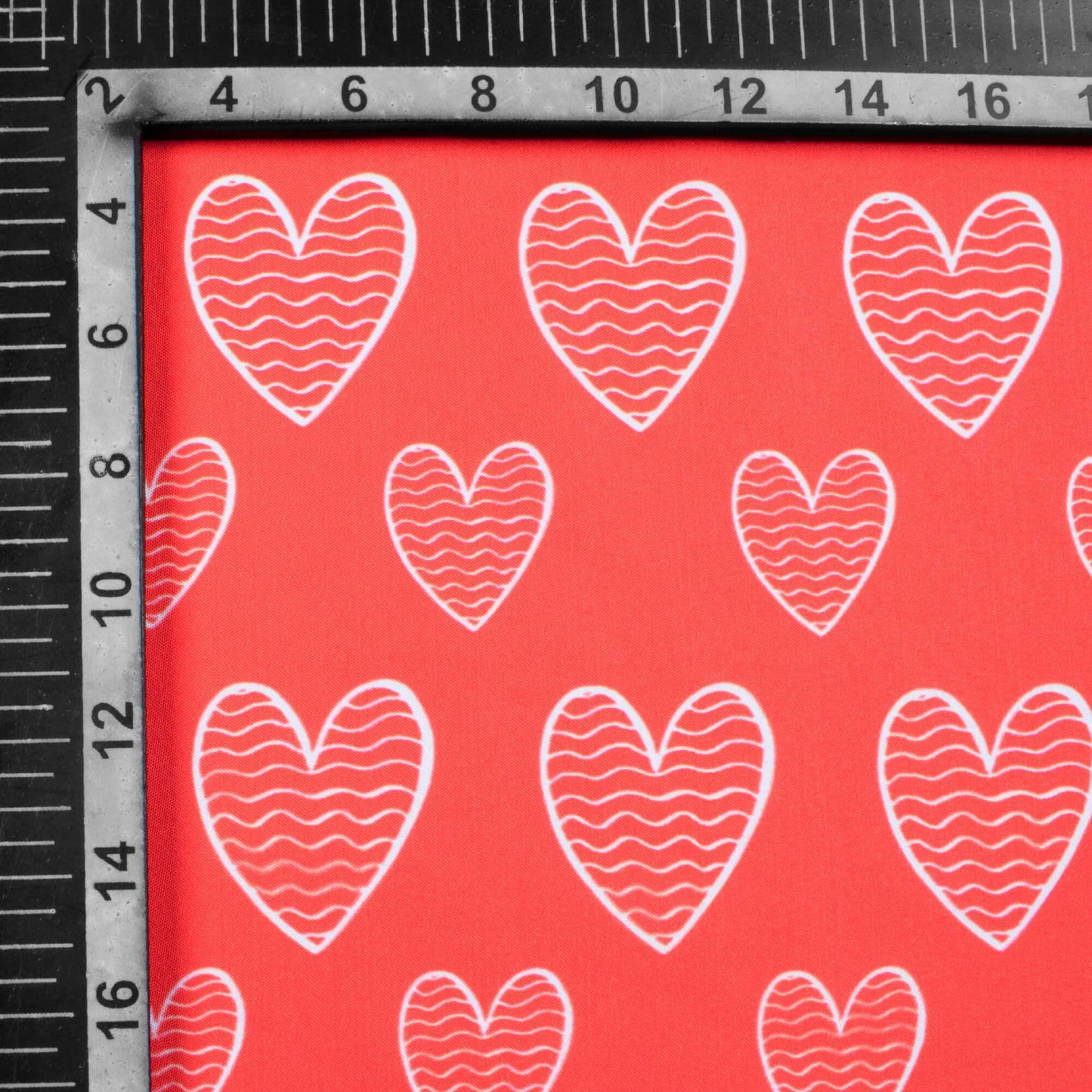 Desire Red And White Heart Pattern Digital Print Ultra Premium Butter Crepe Fabric - Fabcurate