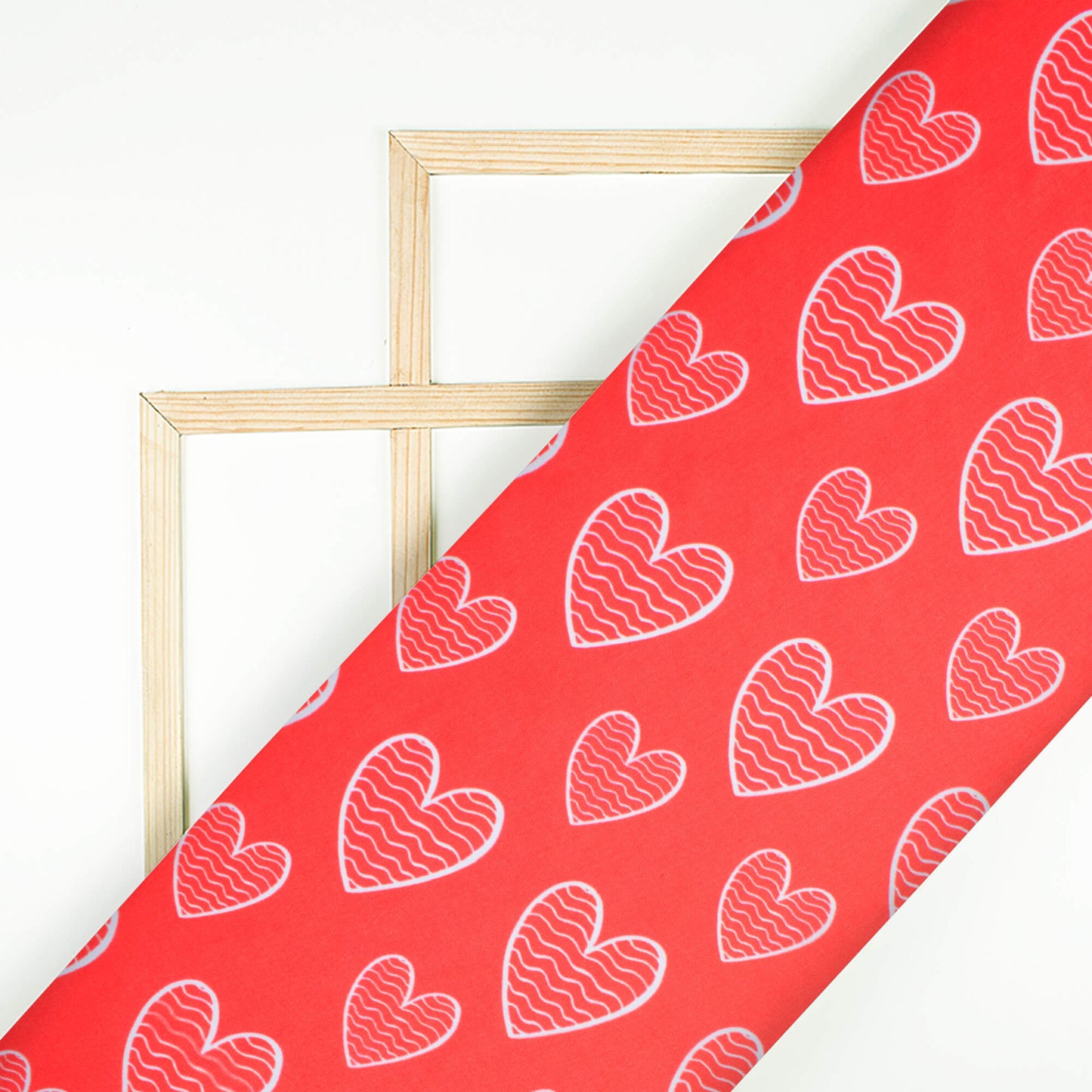 Desire Red And White Heart Pattern Digital Print Ultra Premium Butter Crepe Fabric - Fabcurate