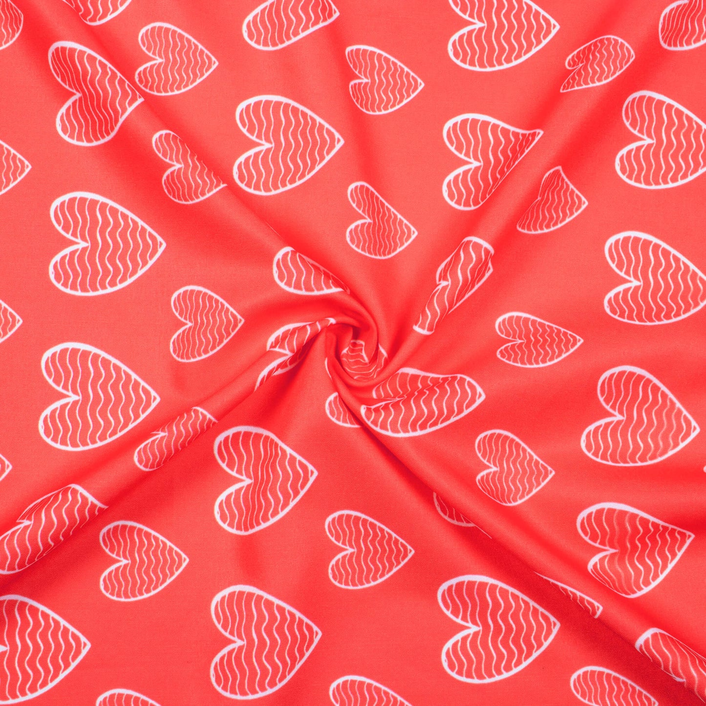 Desire Red And White Heart Pattern Digital Print Ultra Premium Butter Crepe Fabric - Fabcurate