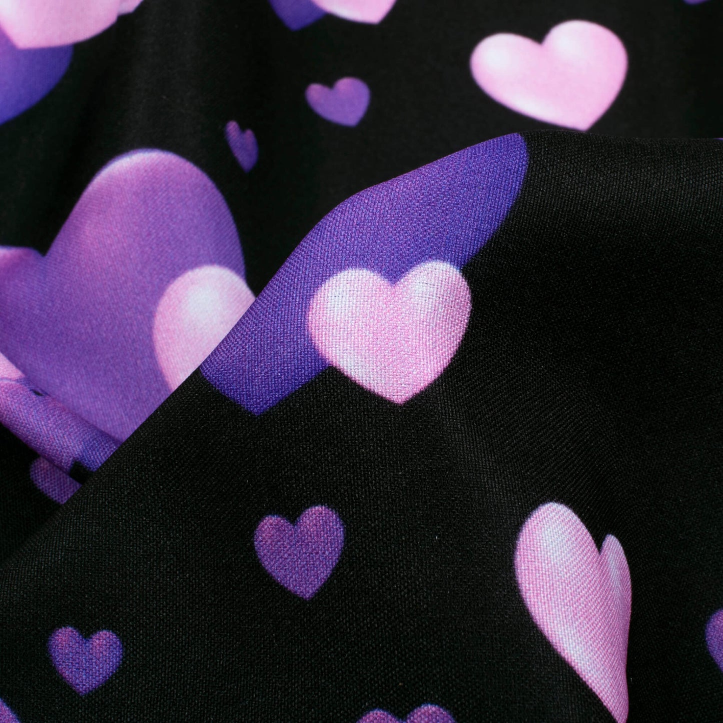 Black And soft Purple Heart Pattern Digital Print Ultra Premium Butter Crepe Fabric - Fabcurate