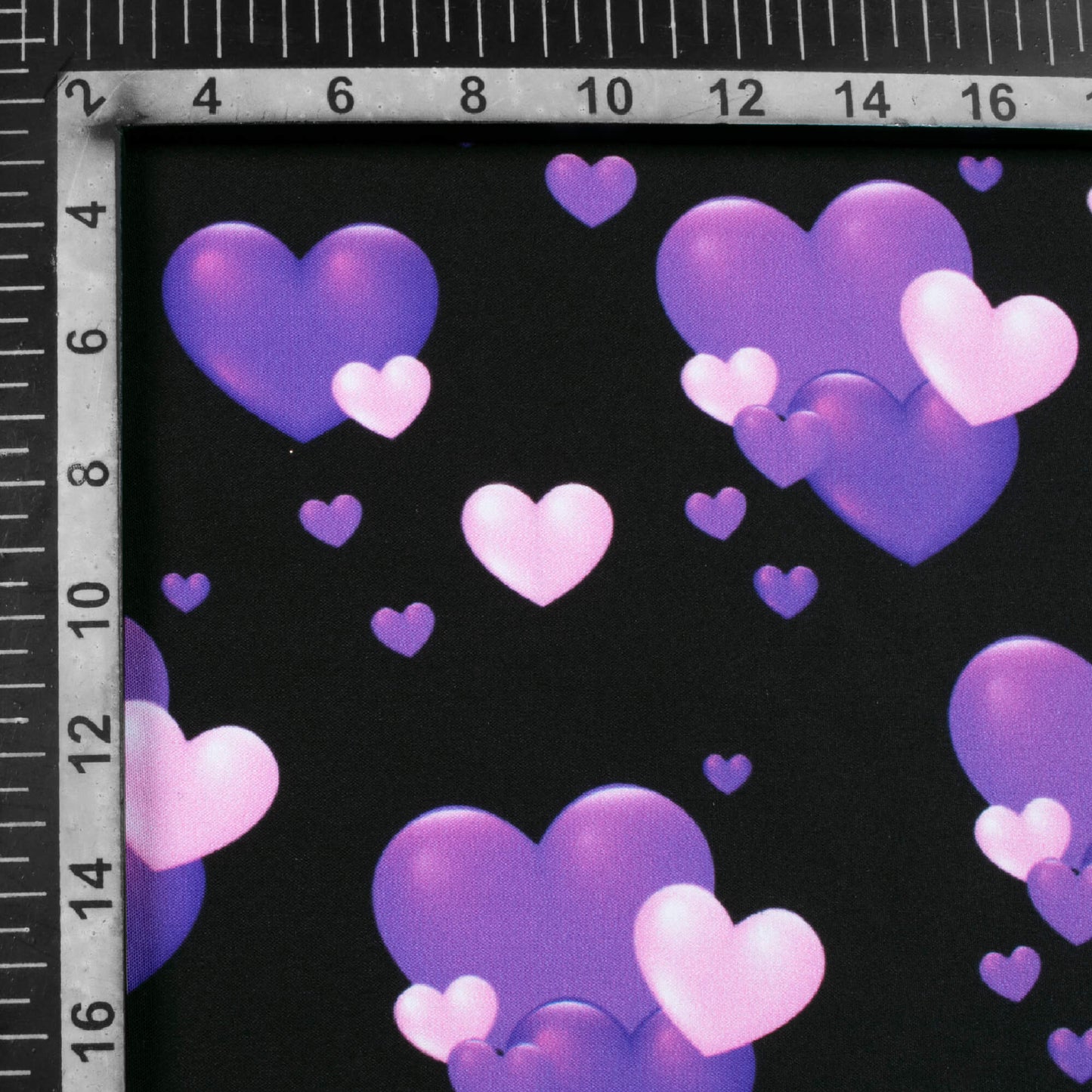 Black And soft Purple Heart Pattern Digital Print Ultra Premium Butter Crepe Fabric - Fabcurate