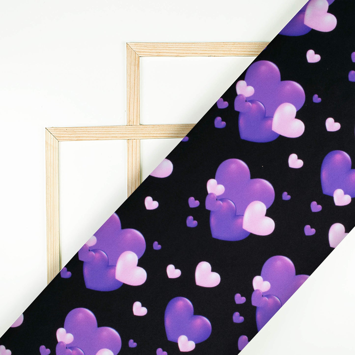 Black And soft Purple Heart Pattern Digital Print Ultra Premium Butter Crepe Fabric - Fabcurate