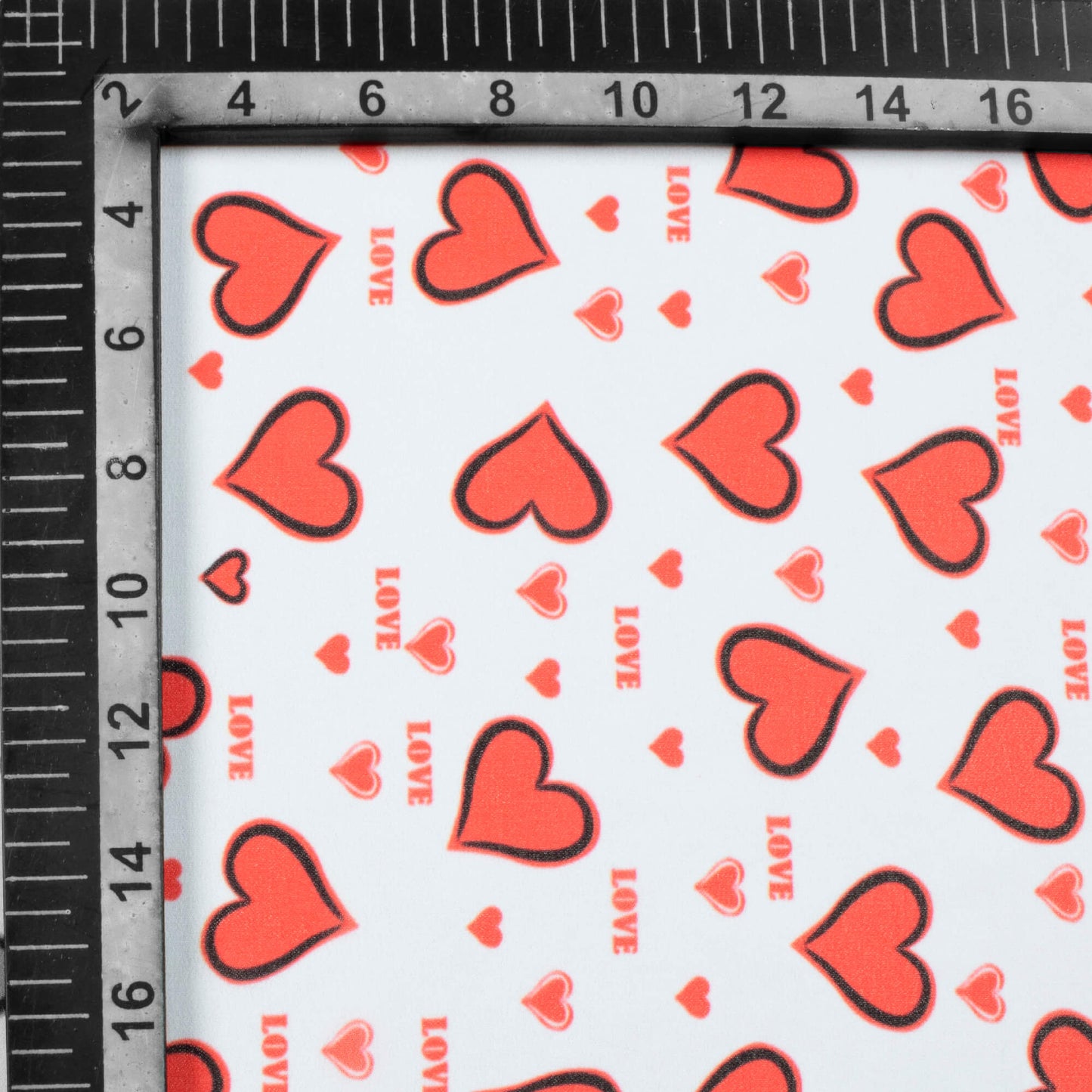 White And Red Heart Pattern Digital Print Georgette Fabric - Fabcurate