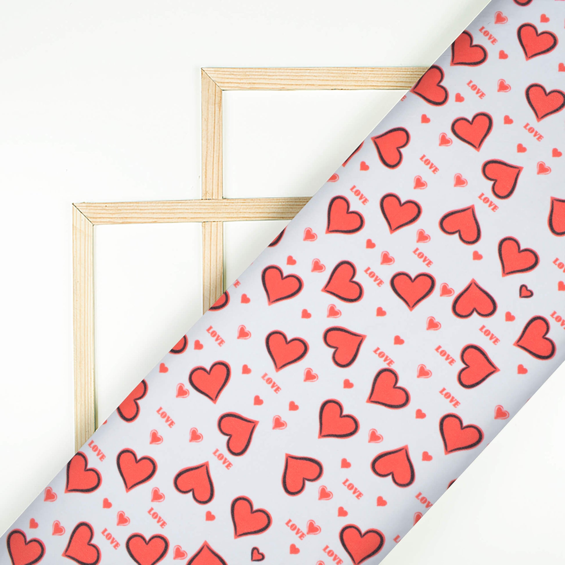 White And Red Heart Pattern Digital Print Georgette Fabric - Fabcurate