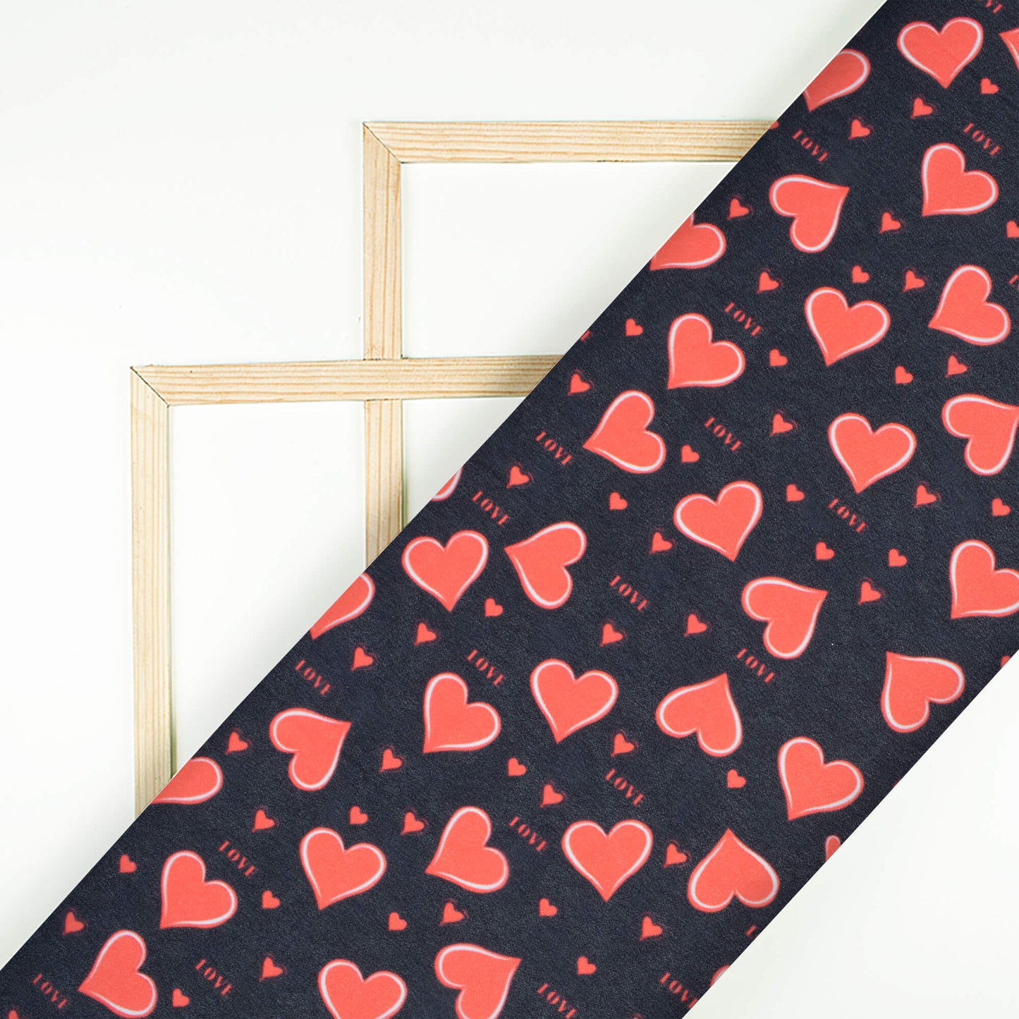 Black And Red Heart Pattern Digital Print Georgette Fabric - Fabcurate