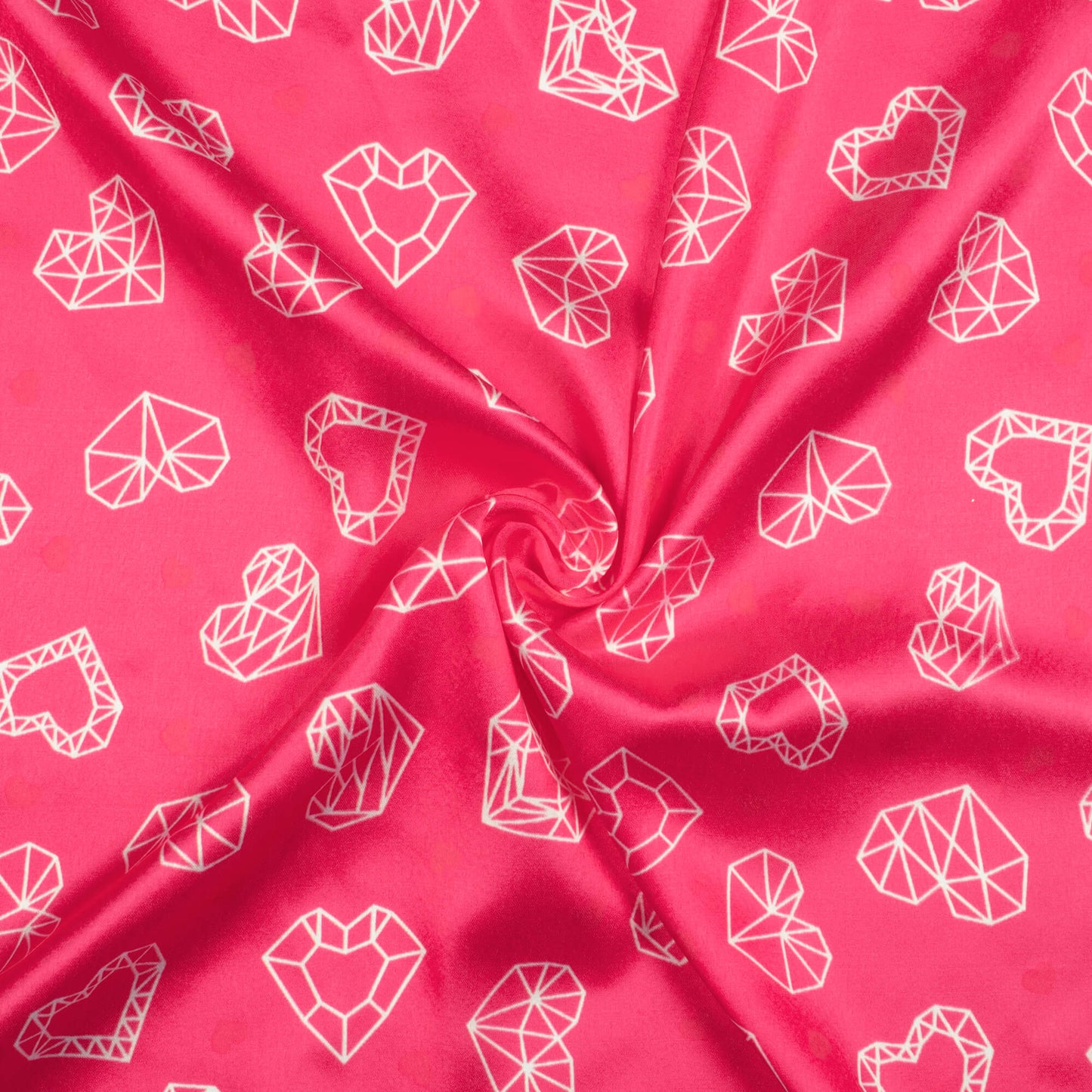 French Rose Pink And White Heart Pattern Digital Print Japan Satin Fabric - Fabcurate