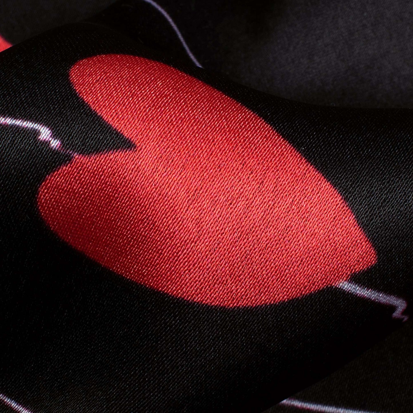 Black And Red Heart Pattern Digital Print Japan Satin Fabric - Fabcurate