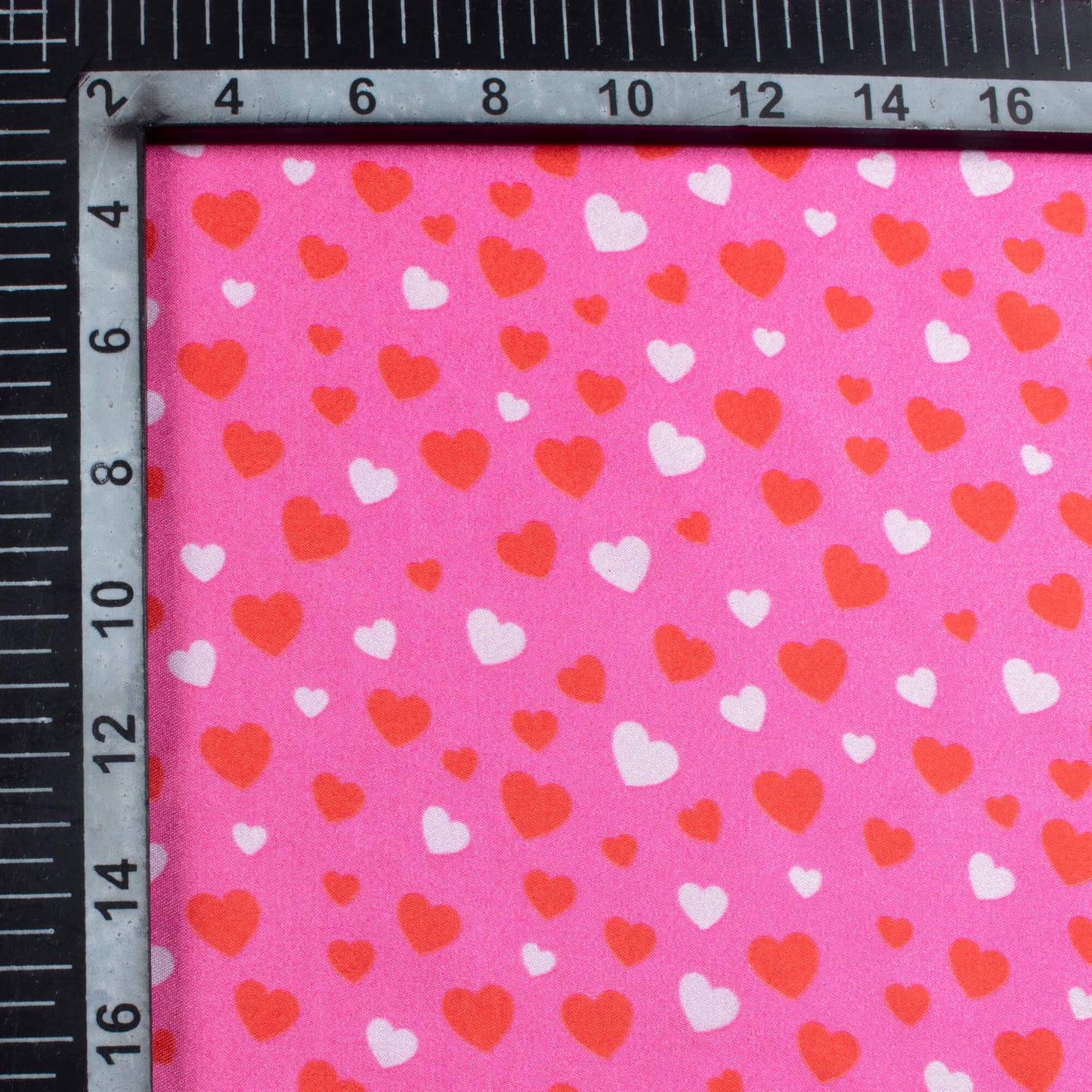 Rose Pink And Red Heart Pattern Digital Print Japan Satin Fabric - Fabcurate