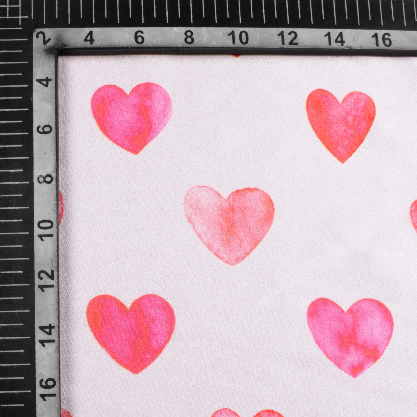 White And Punch Pink Heart Pattern Digital Print Japan Satin Fabric - Fabcurate