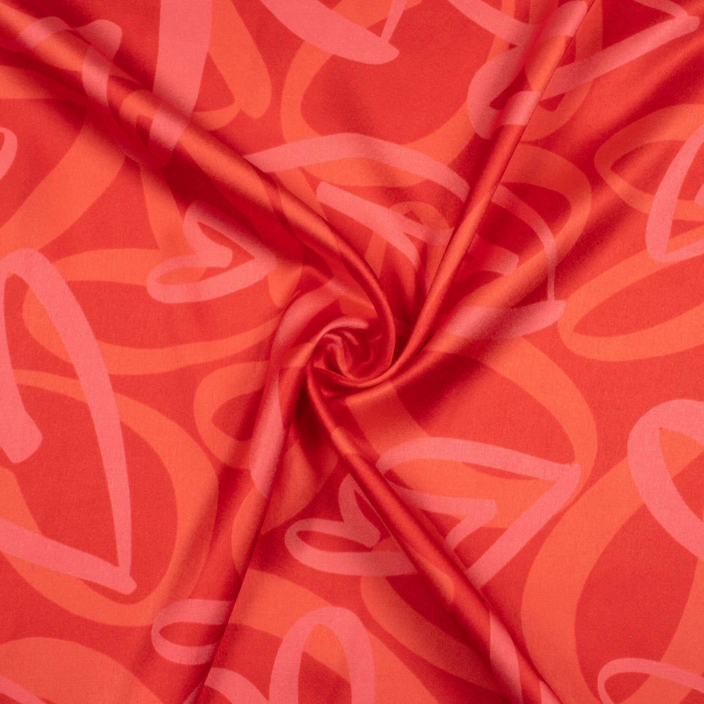 Cherry Red And Taffy Pink Heart Pattern Digital Print Japan Satin Fabric