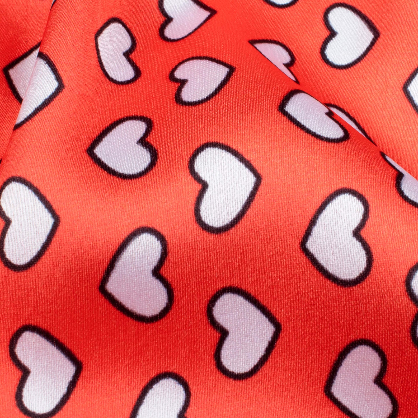Red And White Heart Pattern Digital Print Japan Satin Fabric - Fabcurate