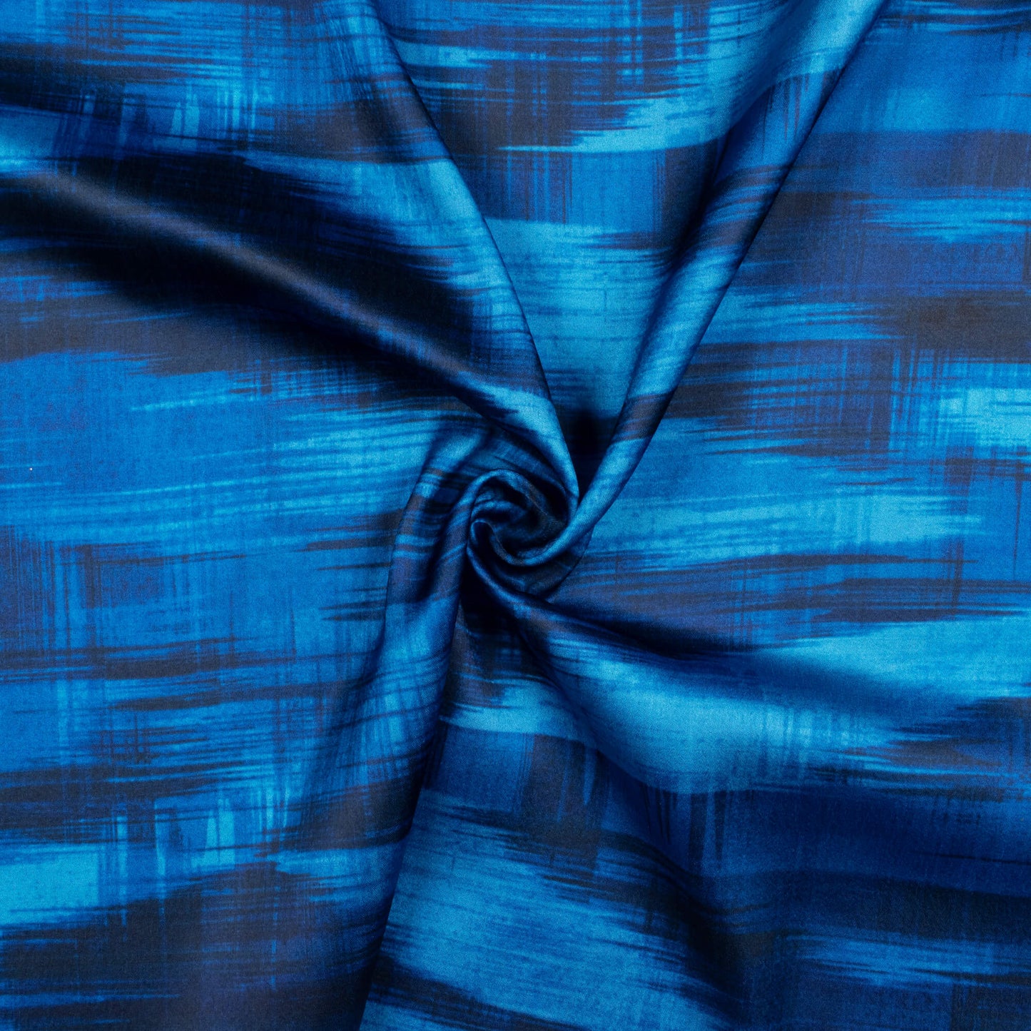Prussian Blue Abstract Pattern Digital Print Japan Satin Fabric - Fabcurate