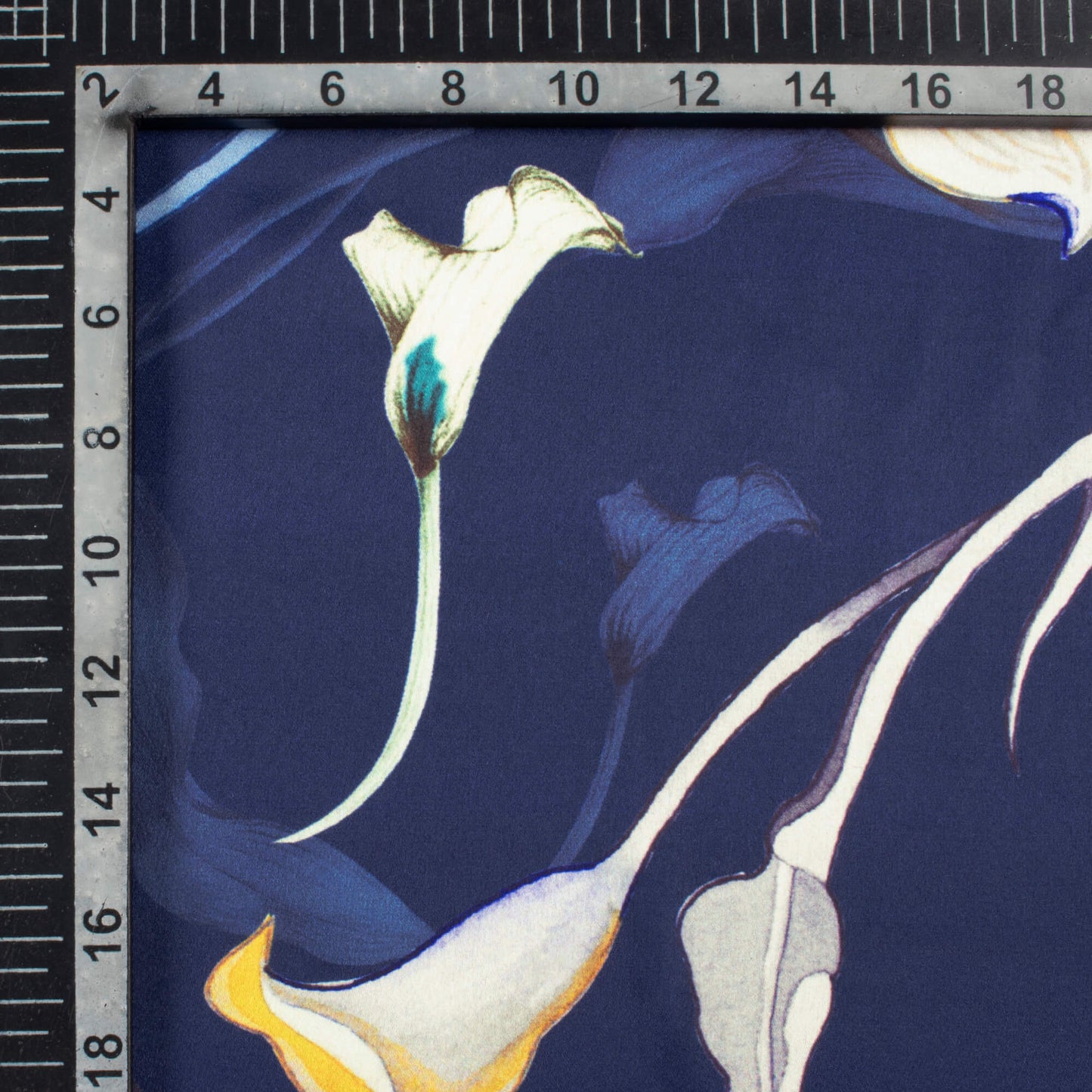 Prussian Blue And Green Leaf Pattern Digital Print Japan Satin Fabric