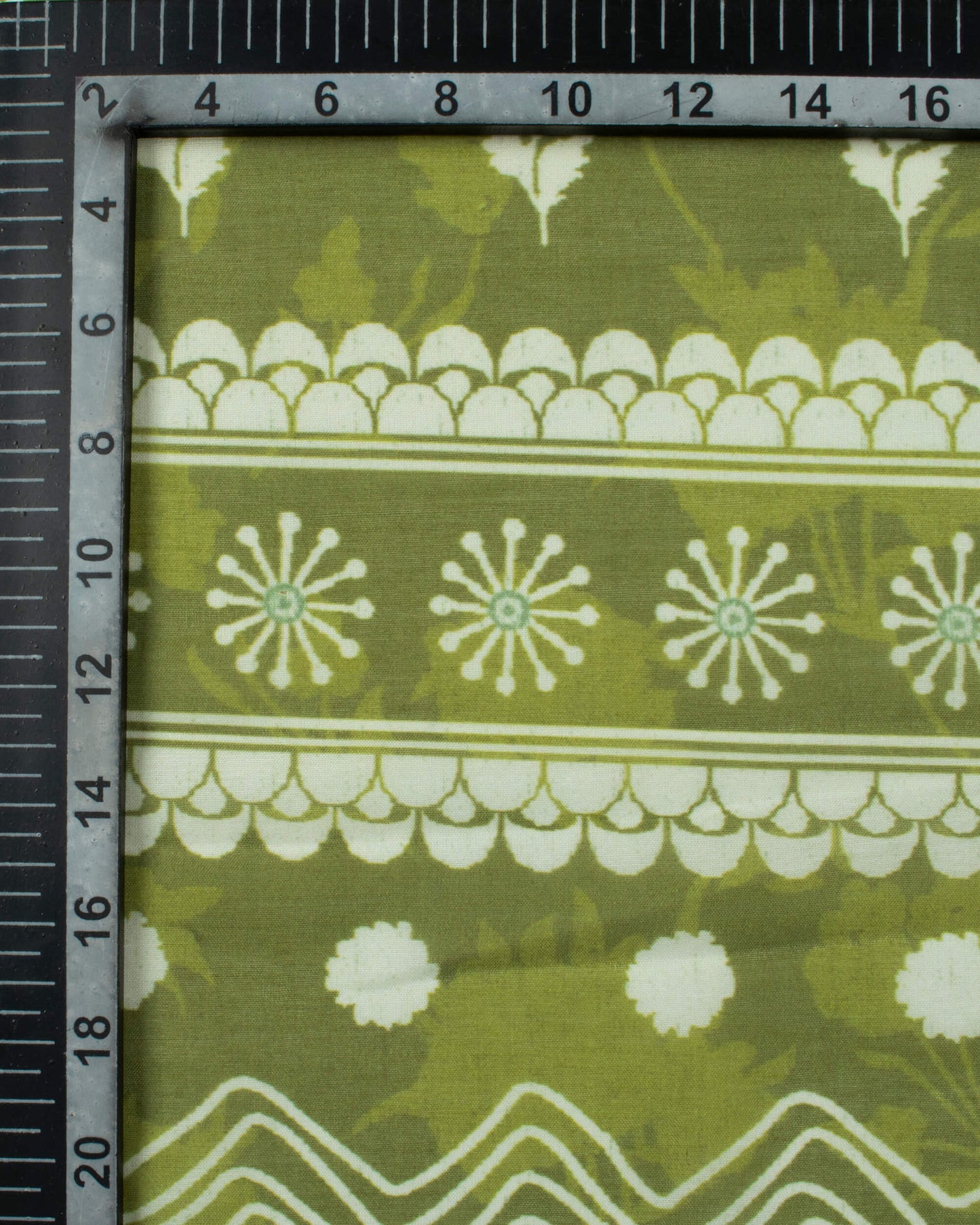 Olive Green And Cream Floral Pattern Digital Print Poly Voile Scarf