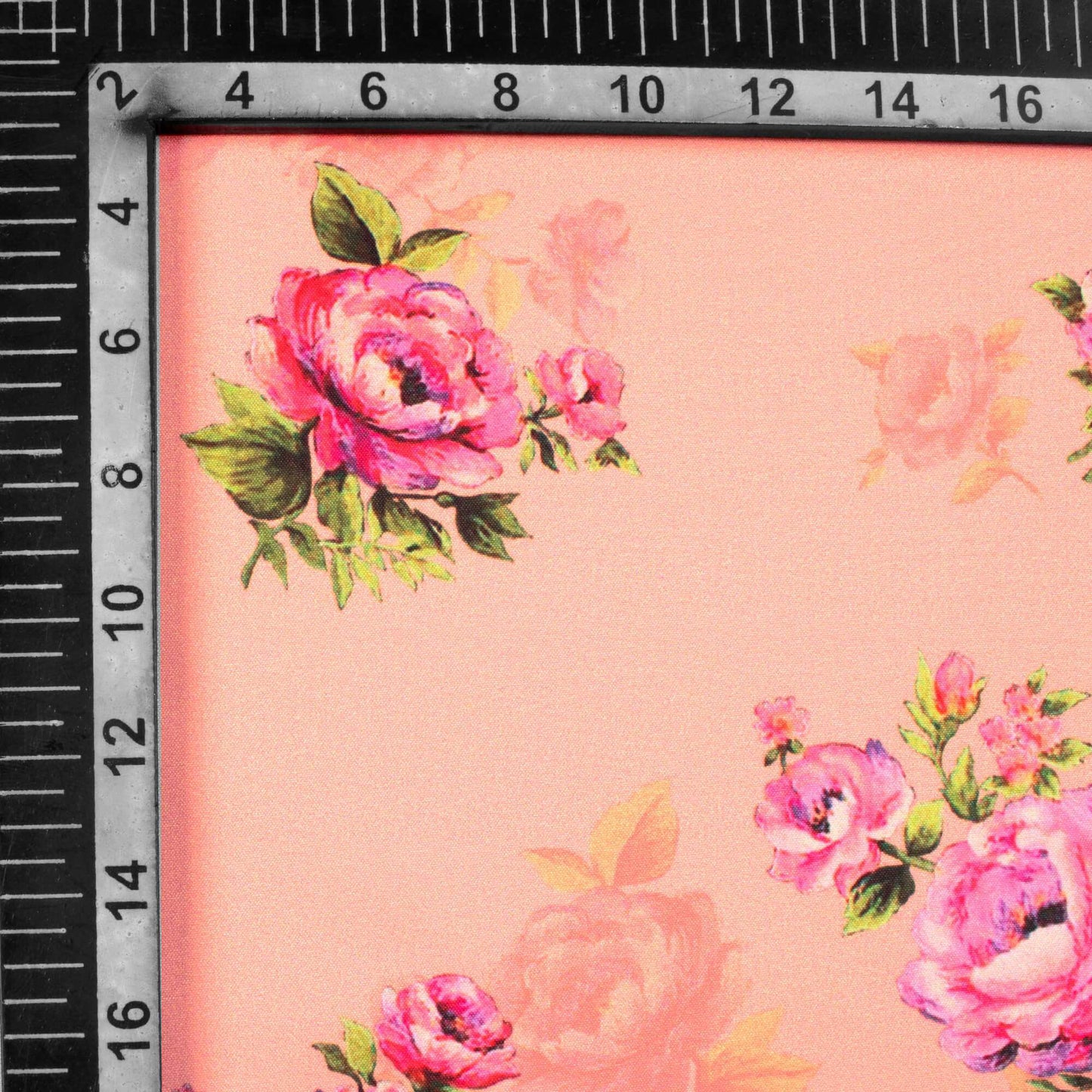 Peach And Pink Floral Pattern Digital Print Ultra Premium Butter Crepe Fabric - Fabcurate