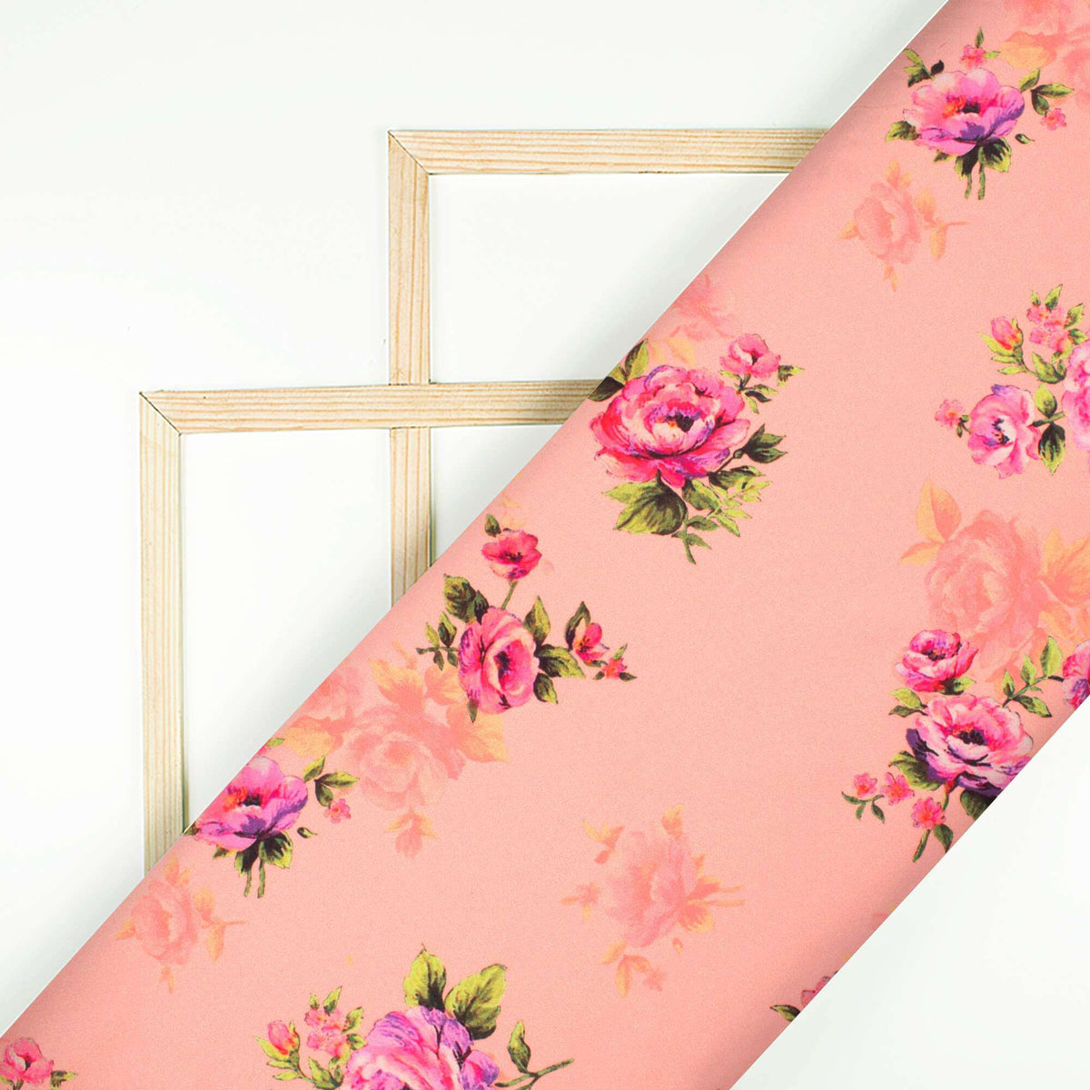 Peach And Pink Floral Pattern Digital Print Ultra Premium Butter Crepe Fabric - Fabcurate