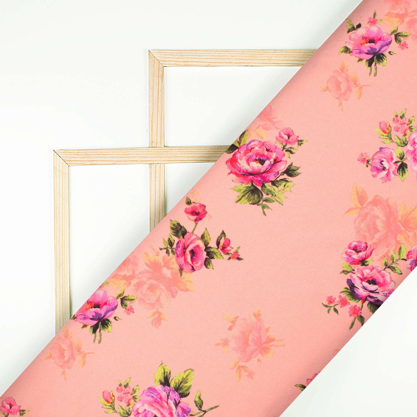 Peach And Pink Floral Pattern Digital Print Ultra Premium Butter Crepe Fabric - Fabcurate