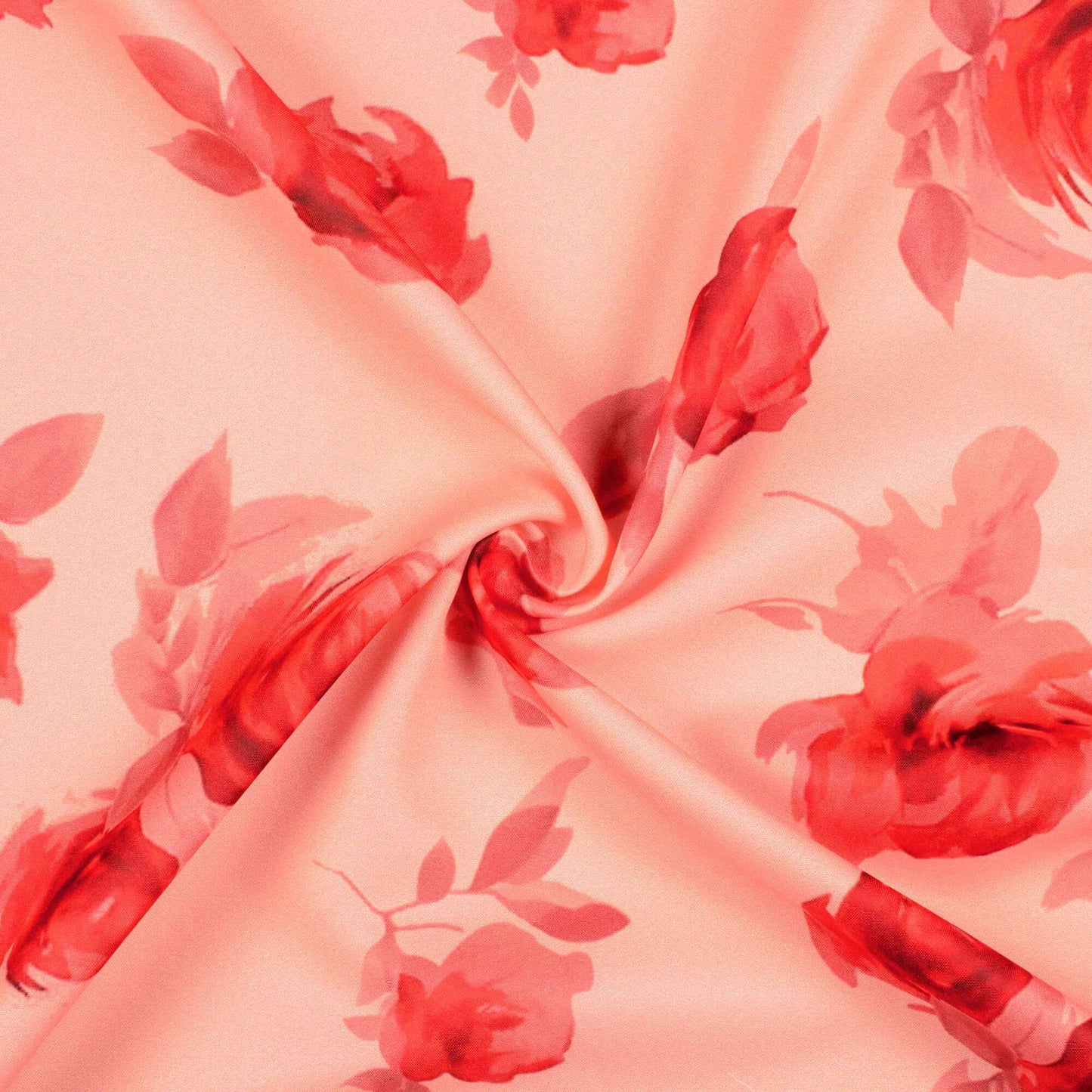 Peach And Red Floral Pattern Digital Print Ultra Premium Butter Crepe Fabric - Fabcurate