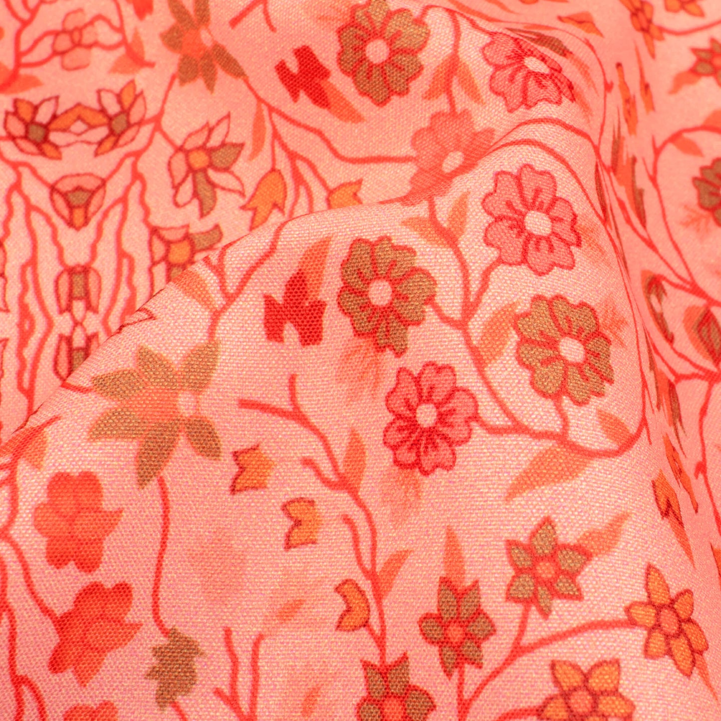 Peach And Red Floral Pattern Digital Print Ultra Premium Butter Crepe Fabric - Fabcurate