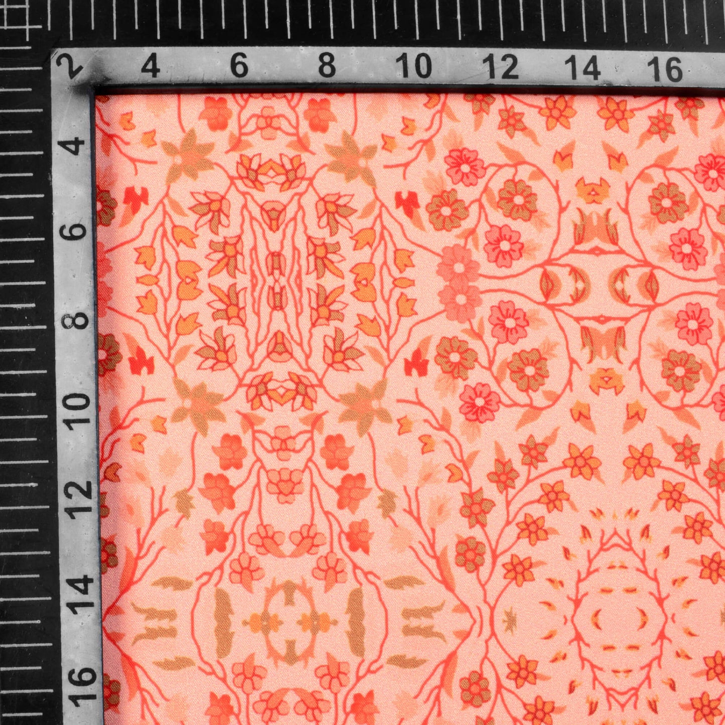 Peach And Red Floral Pattern Digital Print Ultra Premium Butter Crepe Fabric - Fabcurate