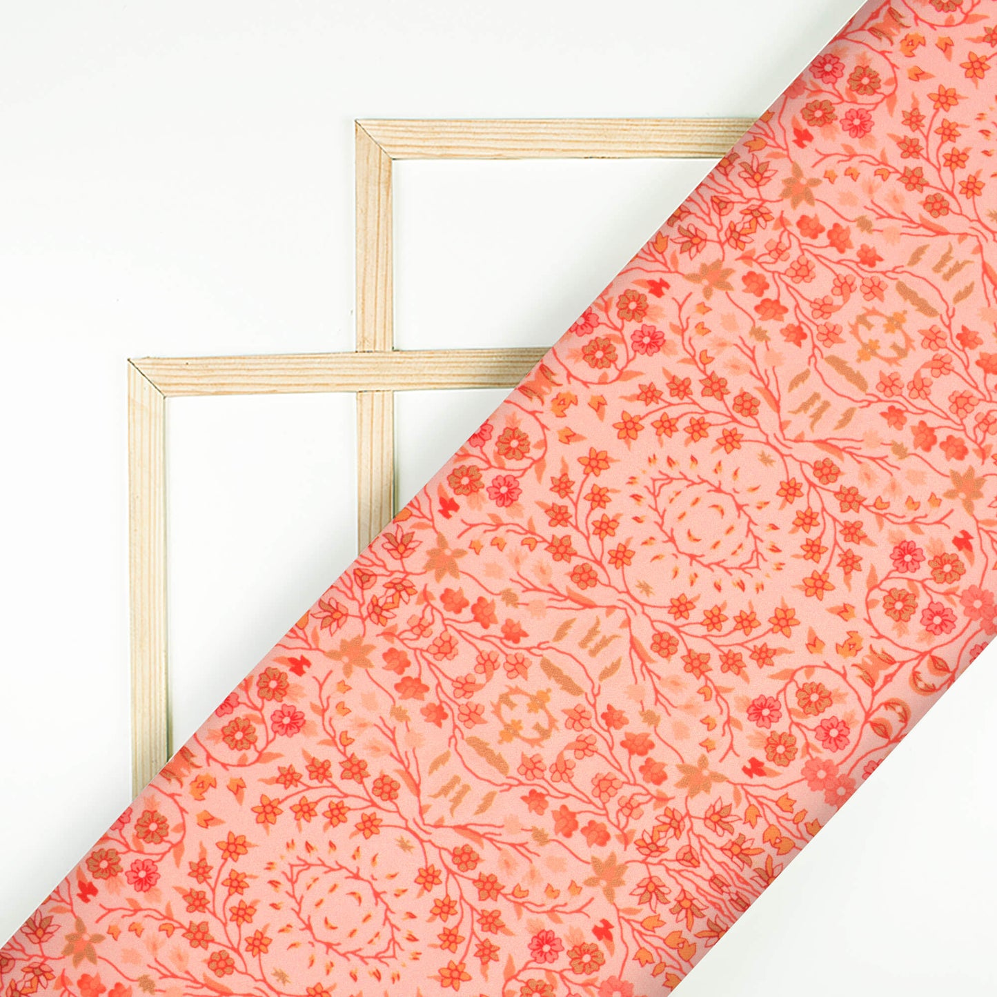 Peach And Red Floral Pattern Digital Print Ultra Premium Butter Crepe Fabric - Fabcurate