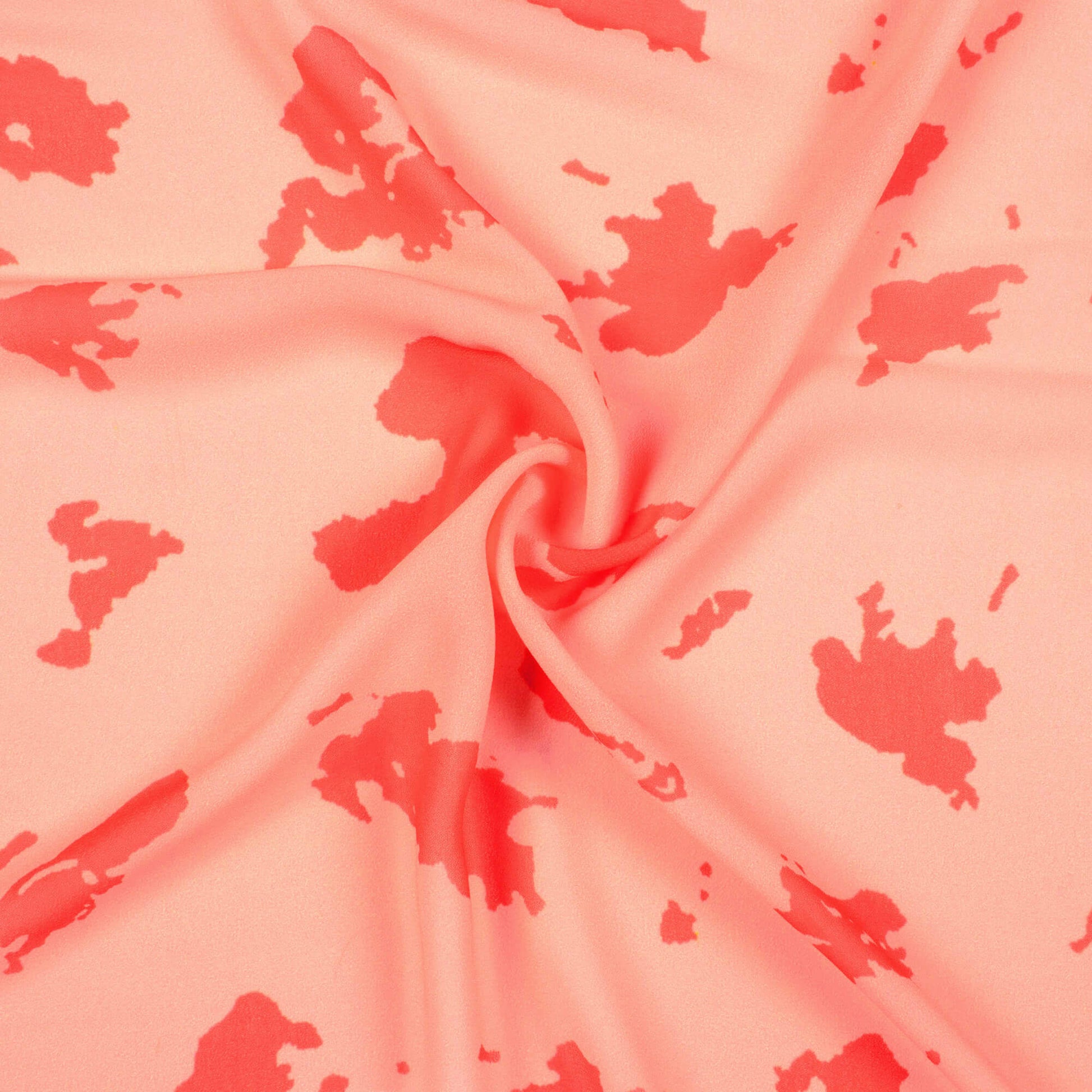 Peach And Red Abstract Pattern Digital Print Georgette Fabric - Fabcurate