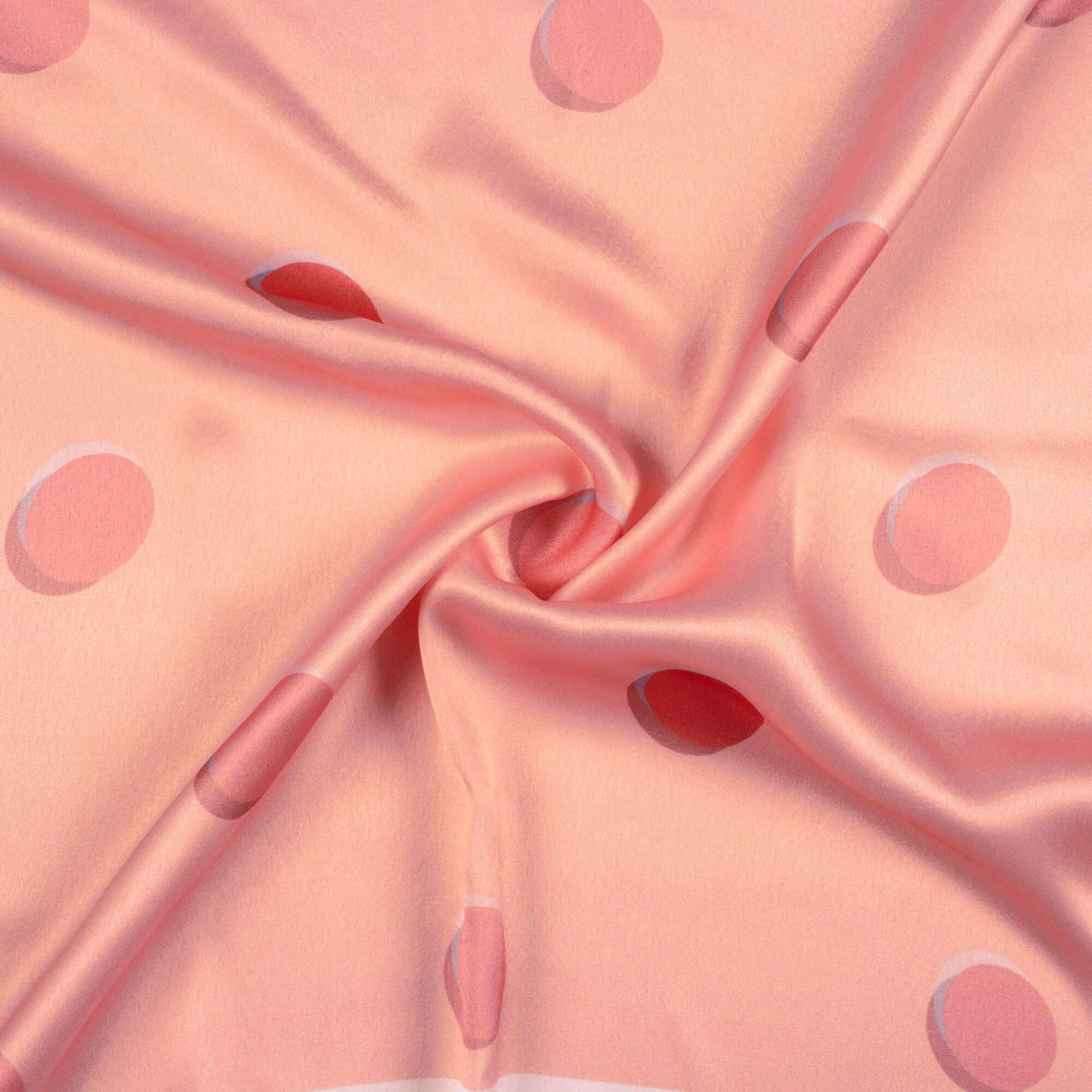 Peach Polka Dots Pattern Digital Print Japan Satin Fabric - Fabcurate