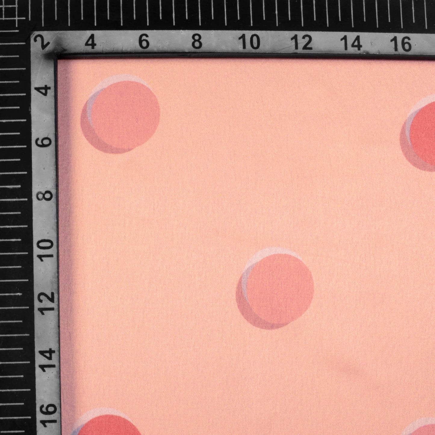 Peach Polka Dots Pattern Digital Print Japan Satin Fabric - Fabcurate