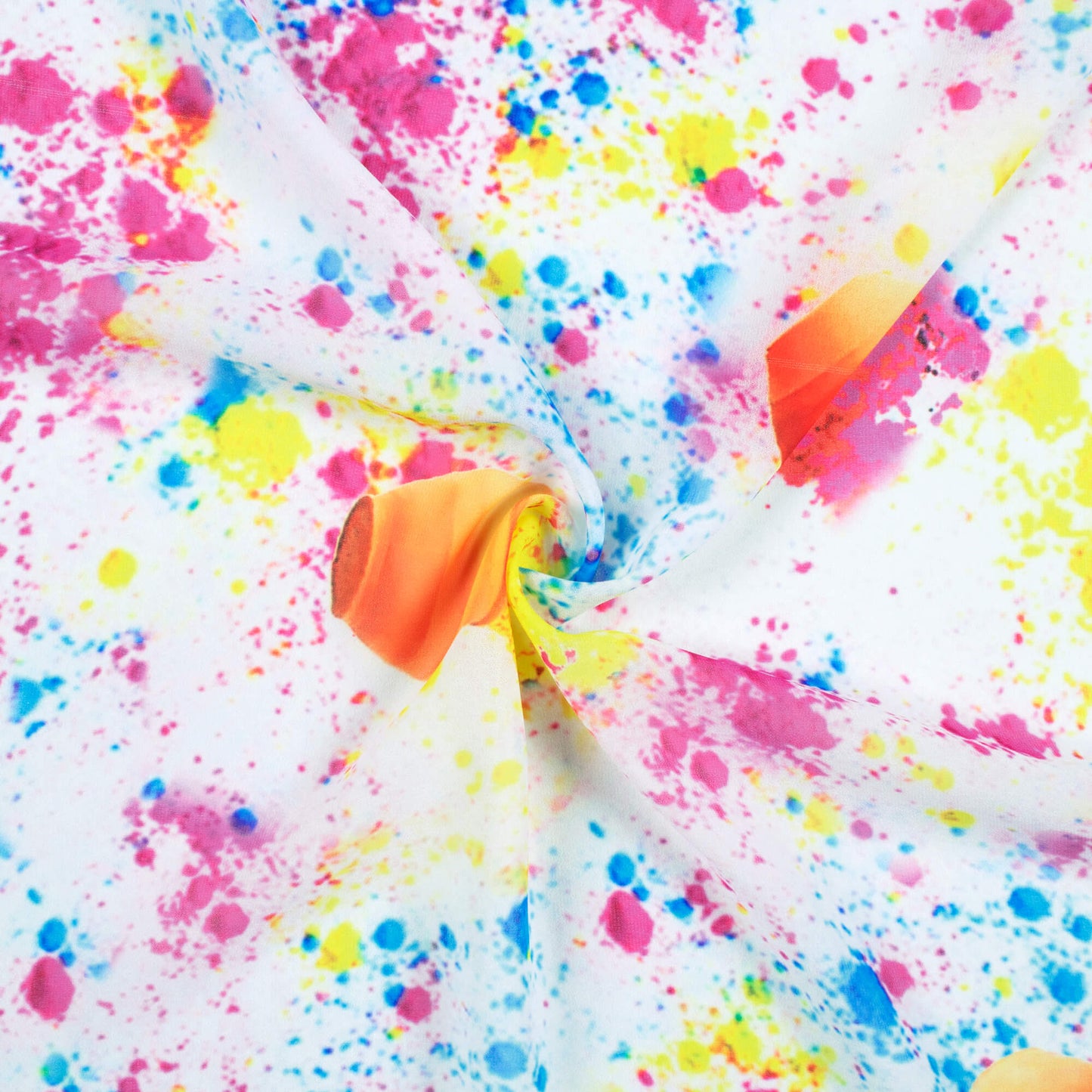 White And Yellow Holi Pattern Digital Print Georgette Fabric - Fabcurate