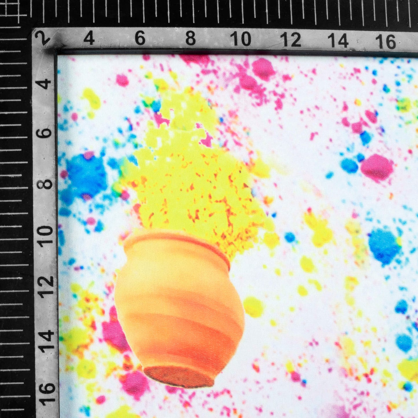 White And Yellow Holi Pattern Digital Print Georgette Fabric - Fabcurate