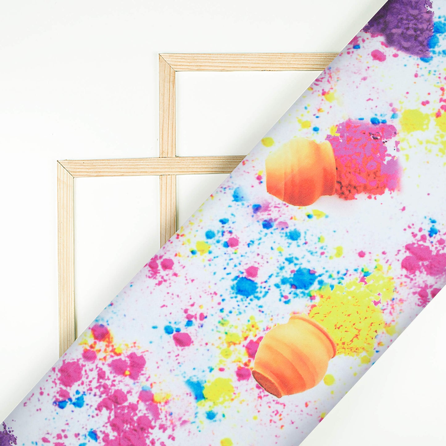 White And Yellow Holi Pattern Digital Print Georgette Fabric - Fabcurate