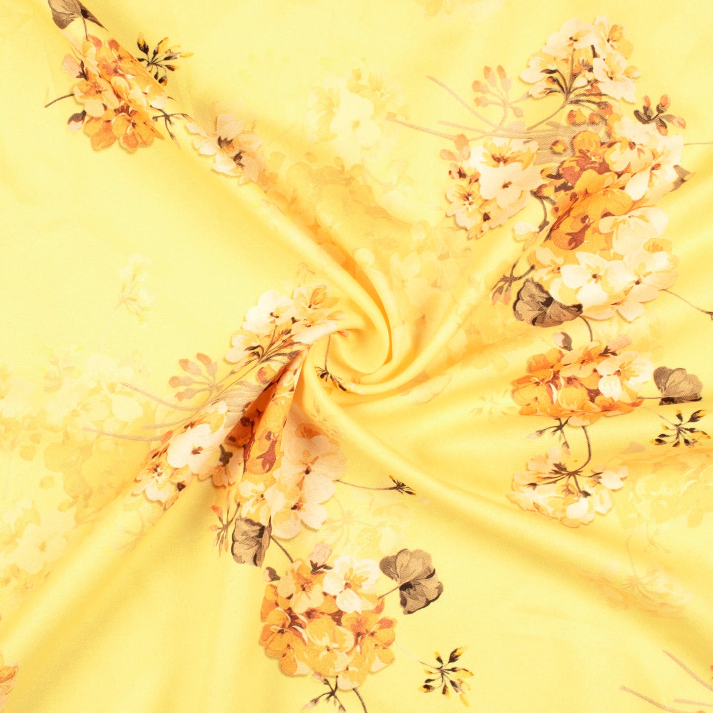 Mellow Yellow And Salmon Peach Floral Pattern Digital Print Ultra Premium Butter Crepe Fabric