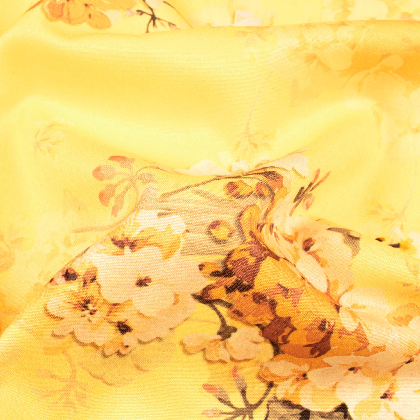 Mellow Yellow And Salmon Peach Floral Pattern Digital Print Ultra Premium Butter Crepe Fabric
