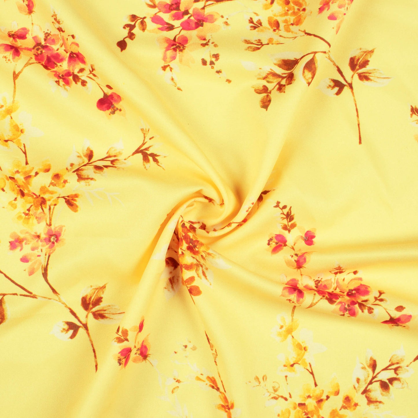 Mellow Yellow And Red Floral Pattern Digital Print Ultra Premium Butter Crepe Fabric