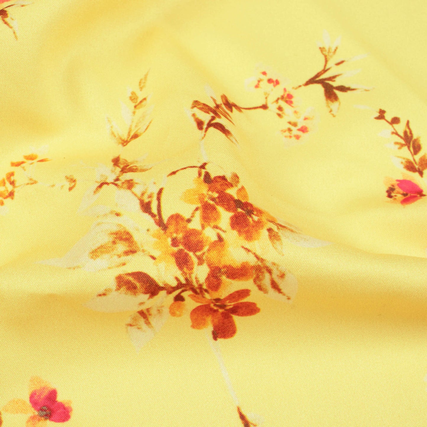 Mellow Yellow And Red Floral Pattern Digital Print Ultra Premium Butter Crepe Fabric