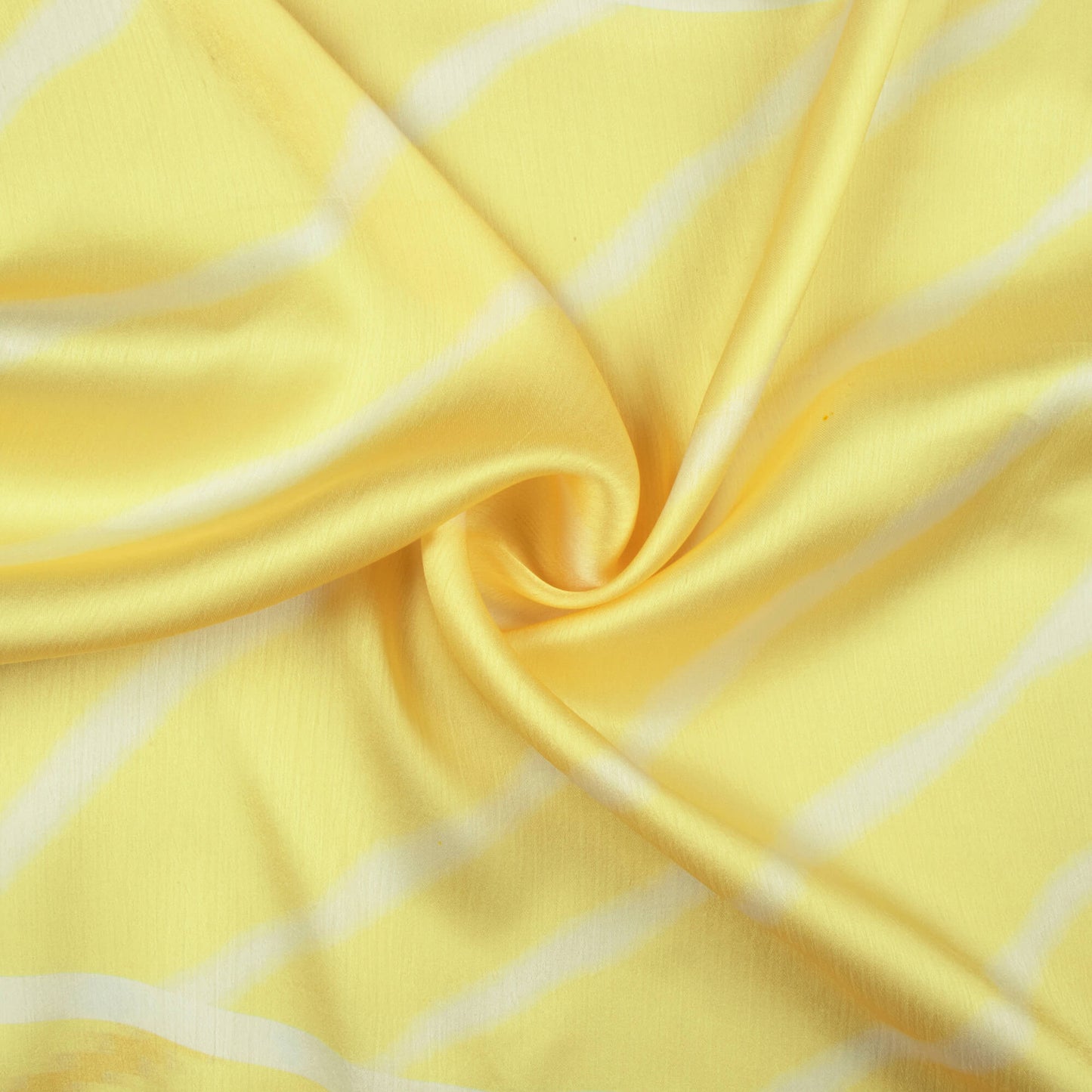 Mellow Yellow And White Leheriya Pattern Digital Print Chiffon Satin Fabric