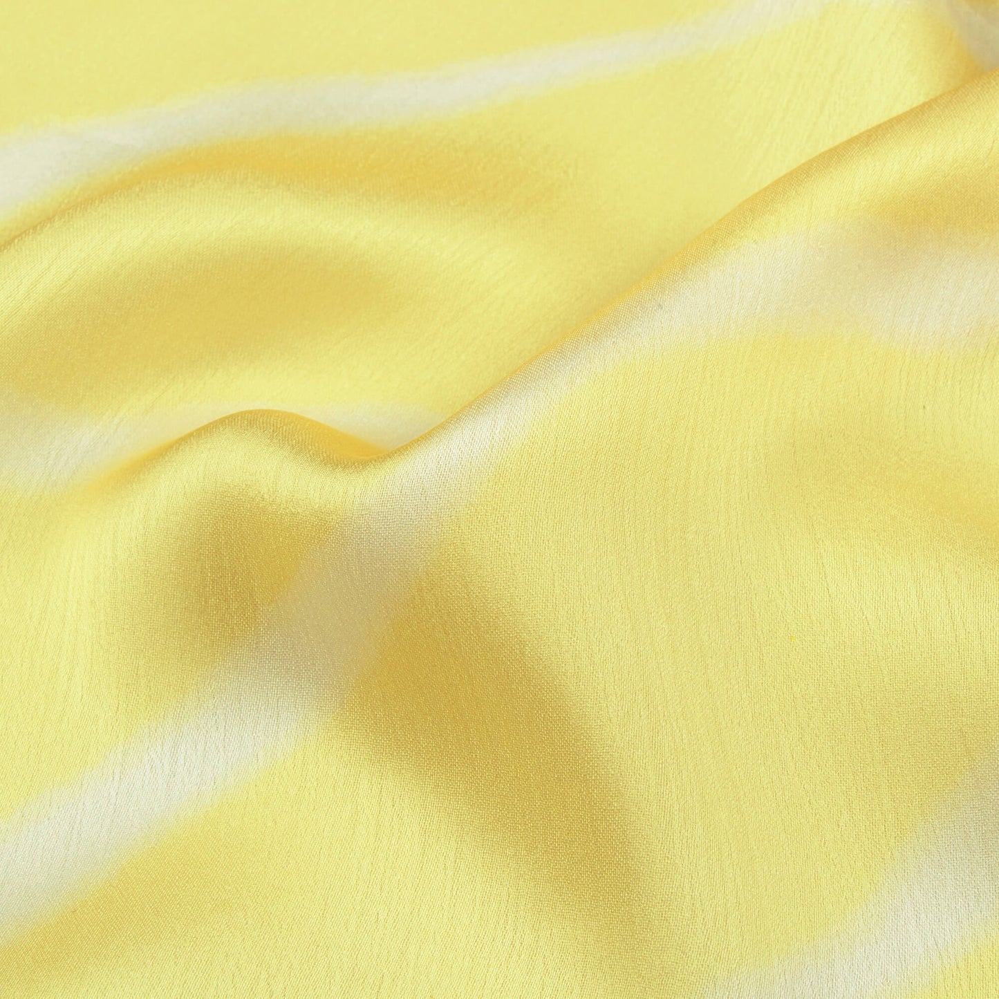Mellow Yellow And White Leheriya Pattern Digital Print Chiffon Satin Fabric