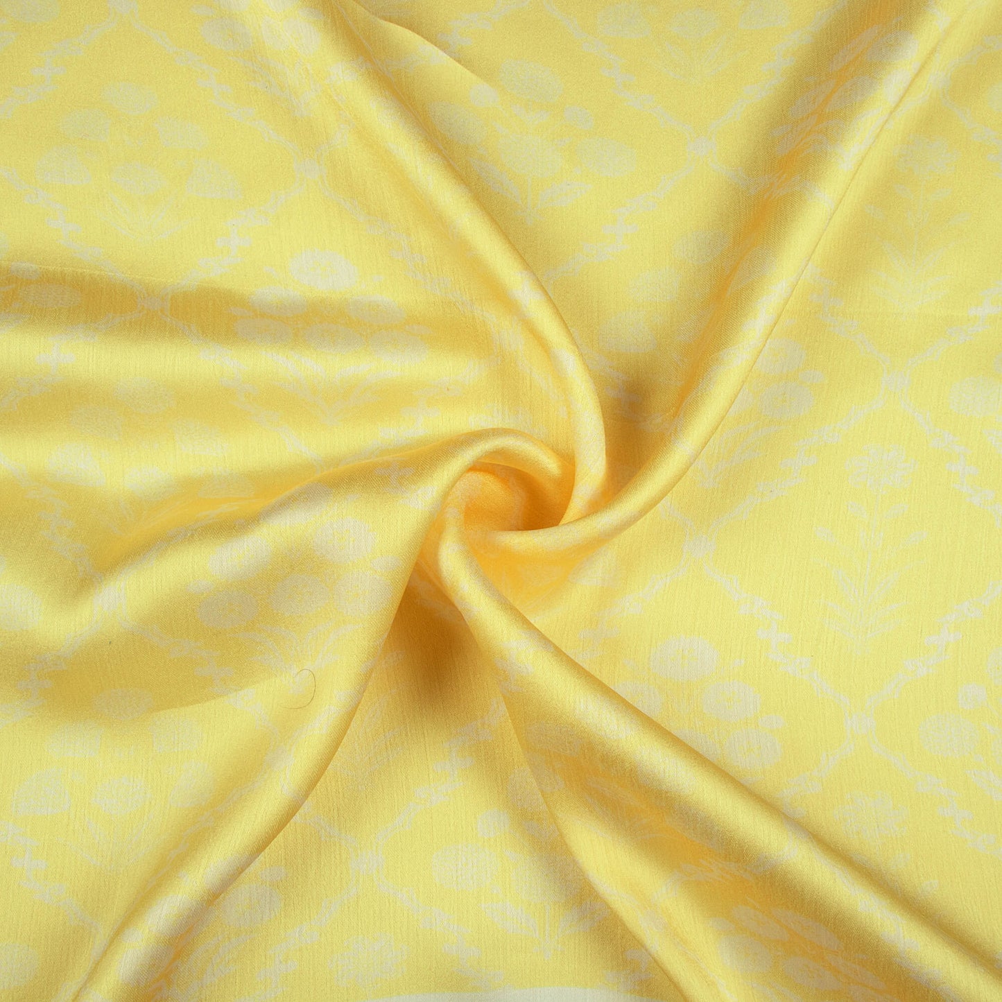 Mellow Yellow And White Floral Pattern Digital Print Chiffon Satin Fabric