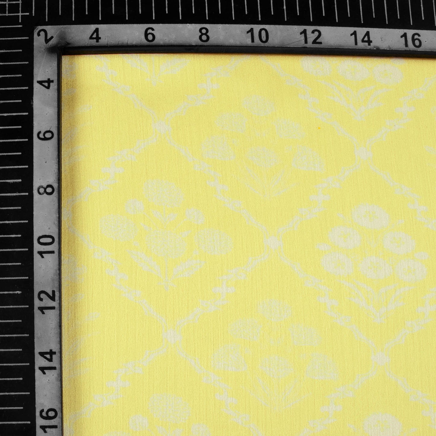 Mellow Yellow And White Floral Pattern Digital Print Chiffon Satin Fabric