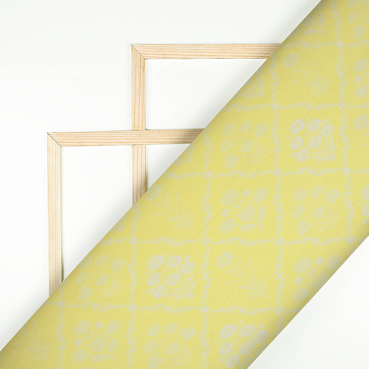 Mellow Yellow And White Floral Pattern Digital Print Chiffon Satin Fabric