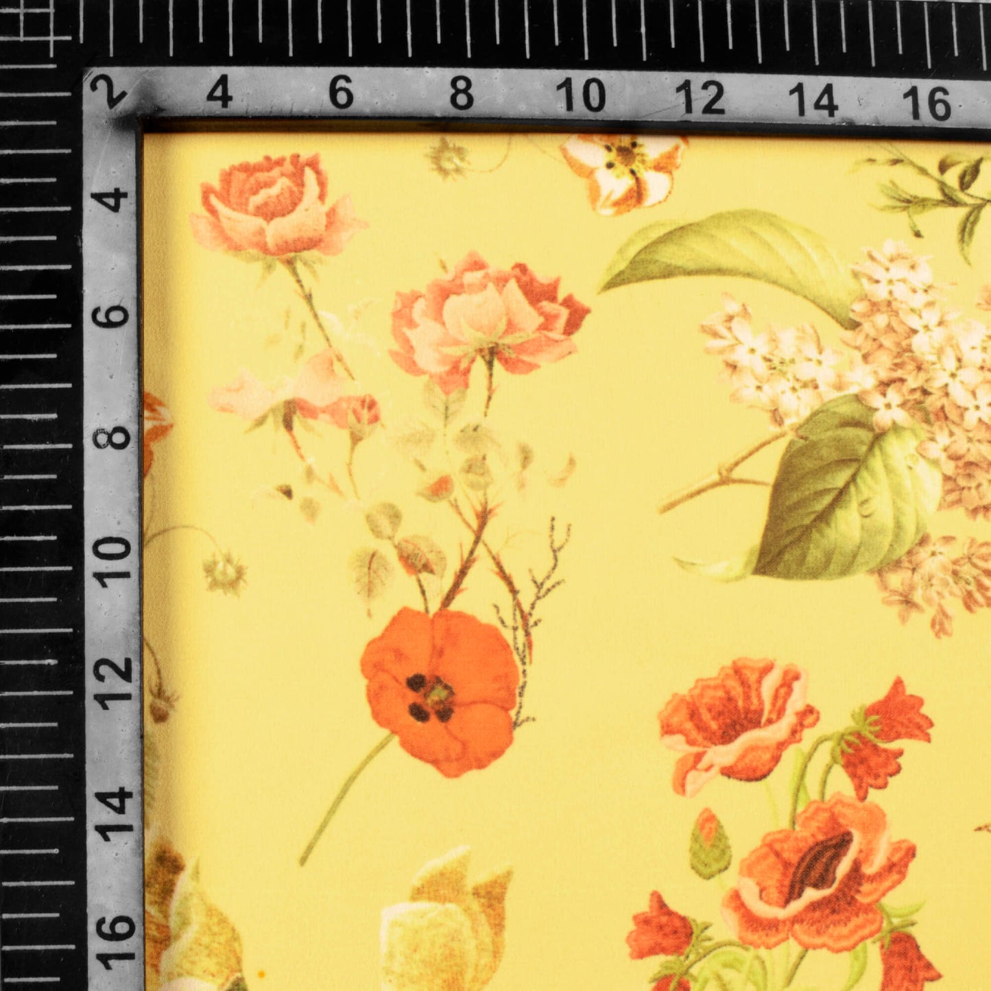 Mellow Yellow And Coral Peach Floral Pattern Digital Print Georgette Fabric