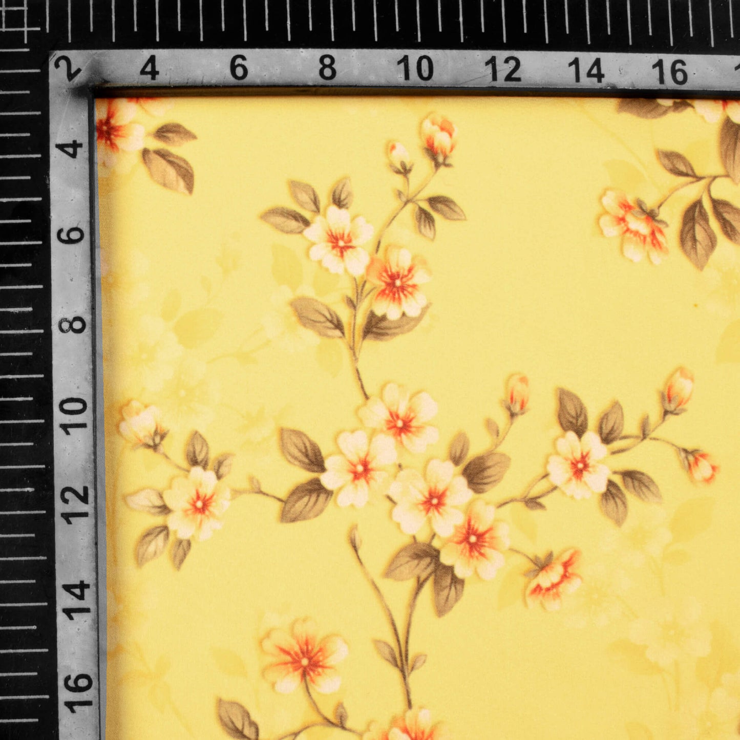 Mellow Yellow And Salmon Peach Floral Pattern Digital Print Georgette Fabric