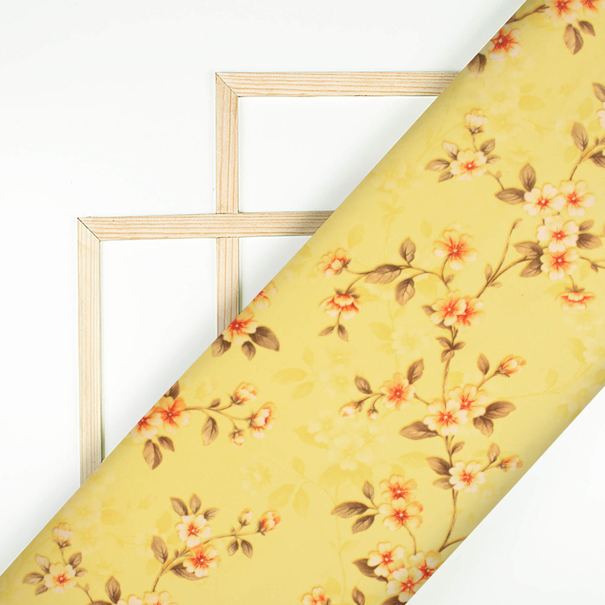 Mellow Yellow And Salmon Peach Floral Pattern Digital Print Georgette Fabric