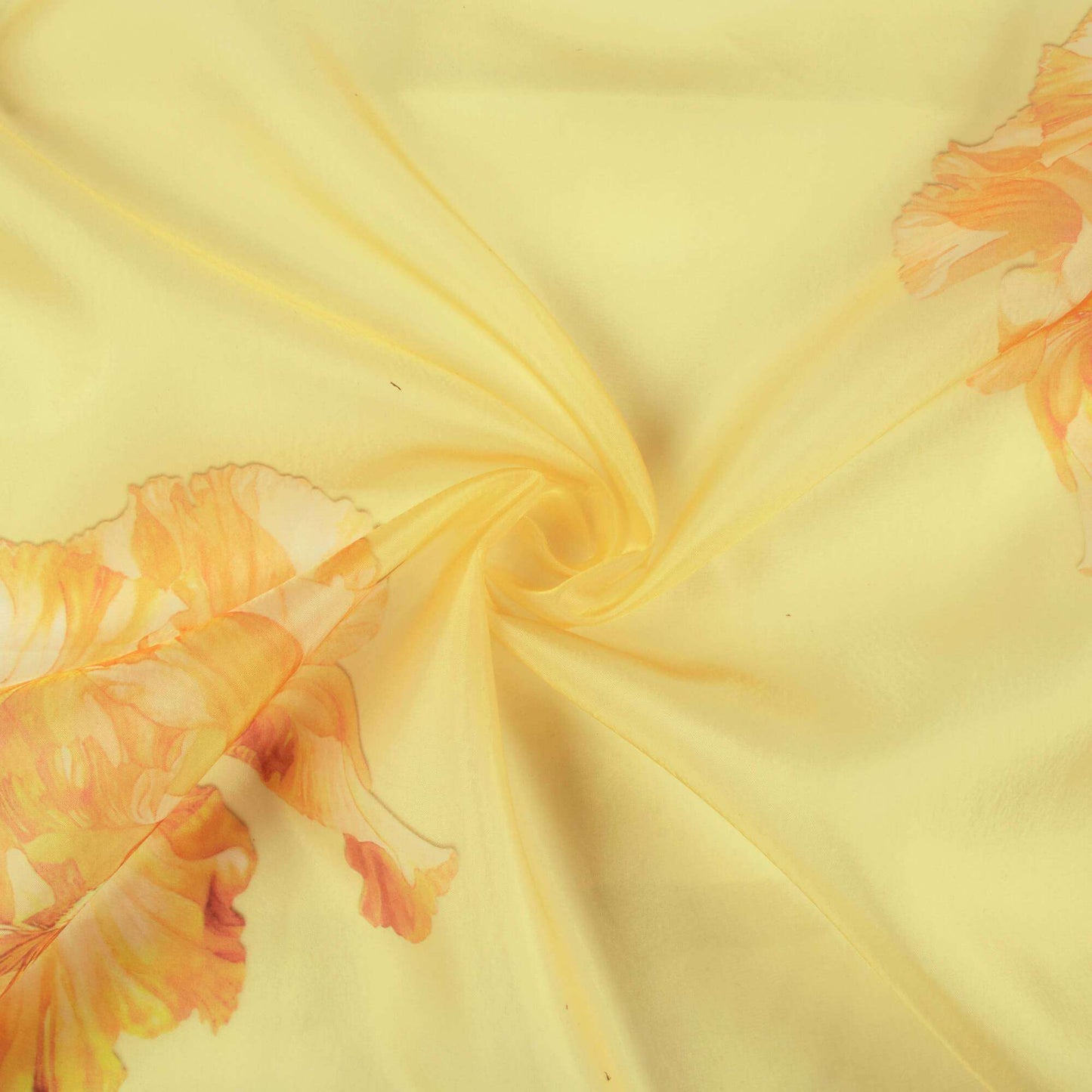 Mellow Yellow And Ochre Orange Floral Pattern Digital Print Premium Liquid Organza Fabric