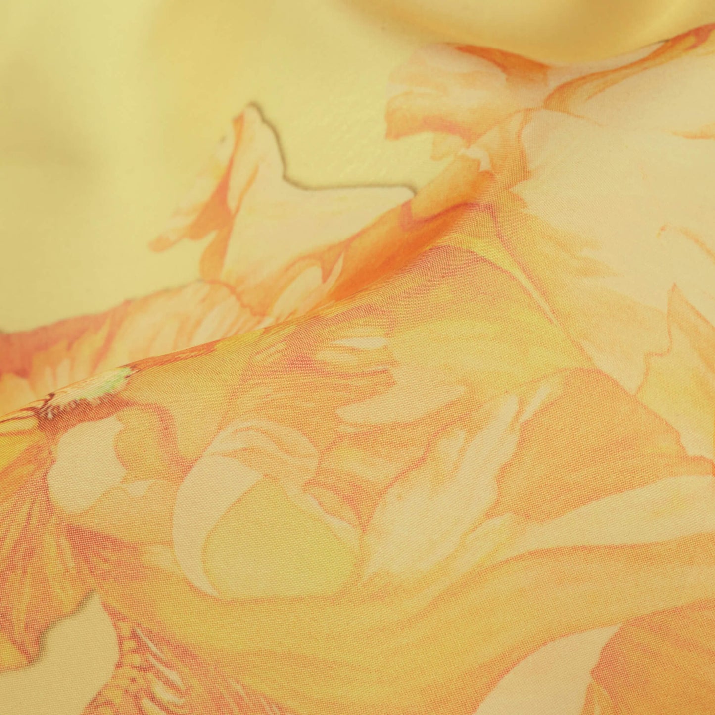 Mellow Yellow And Ochre Orange Floral Pattern Digital Print Organza Satin Fabric