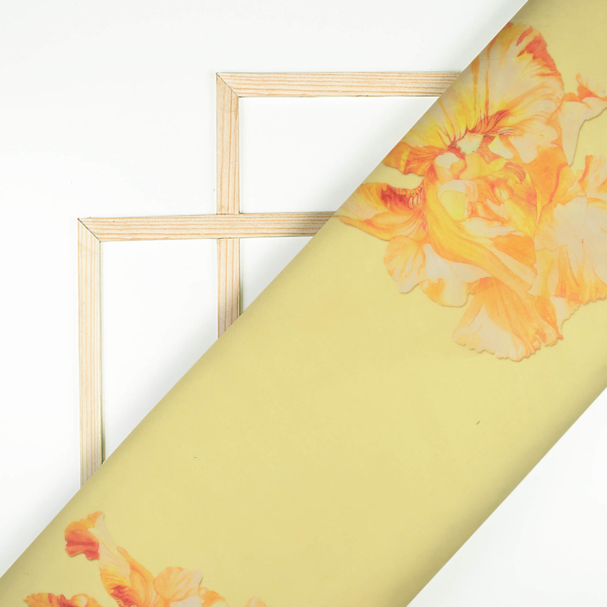 Mellow Yellow And Ochre Orange Floral Pattern Digital Print Organza Satin Fabric